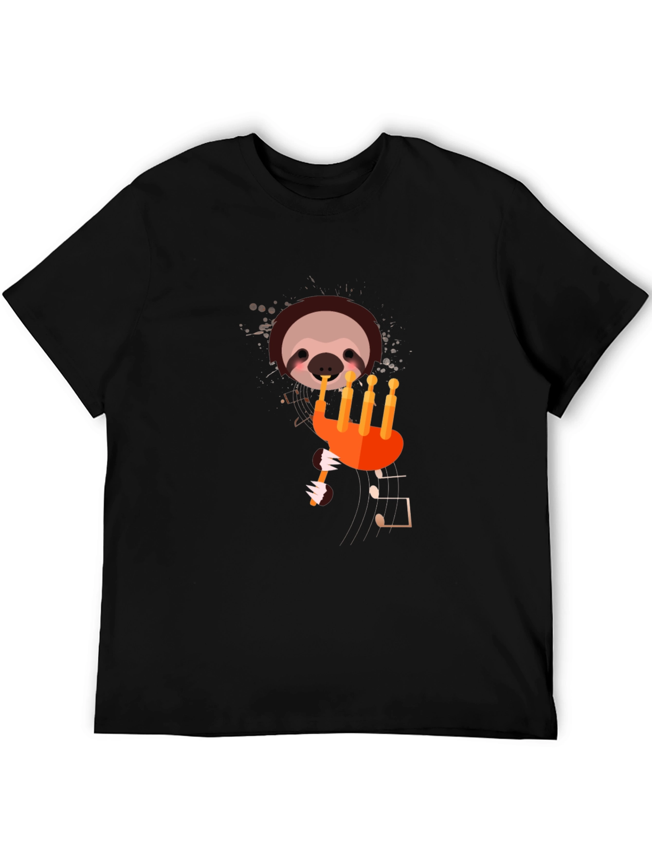 Black Sloth Piper Men's Black T-Shirt - Musical Design view 5