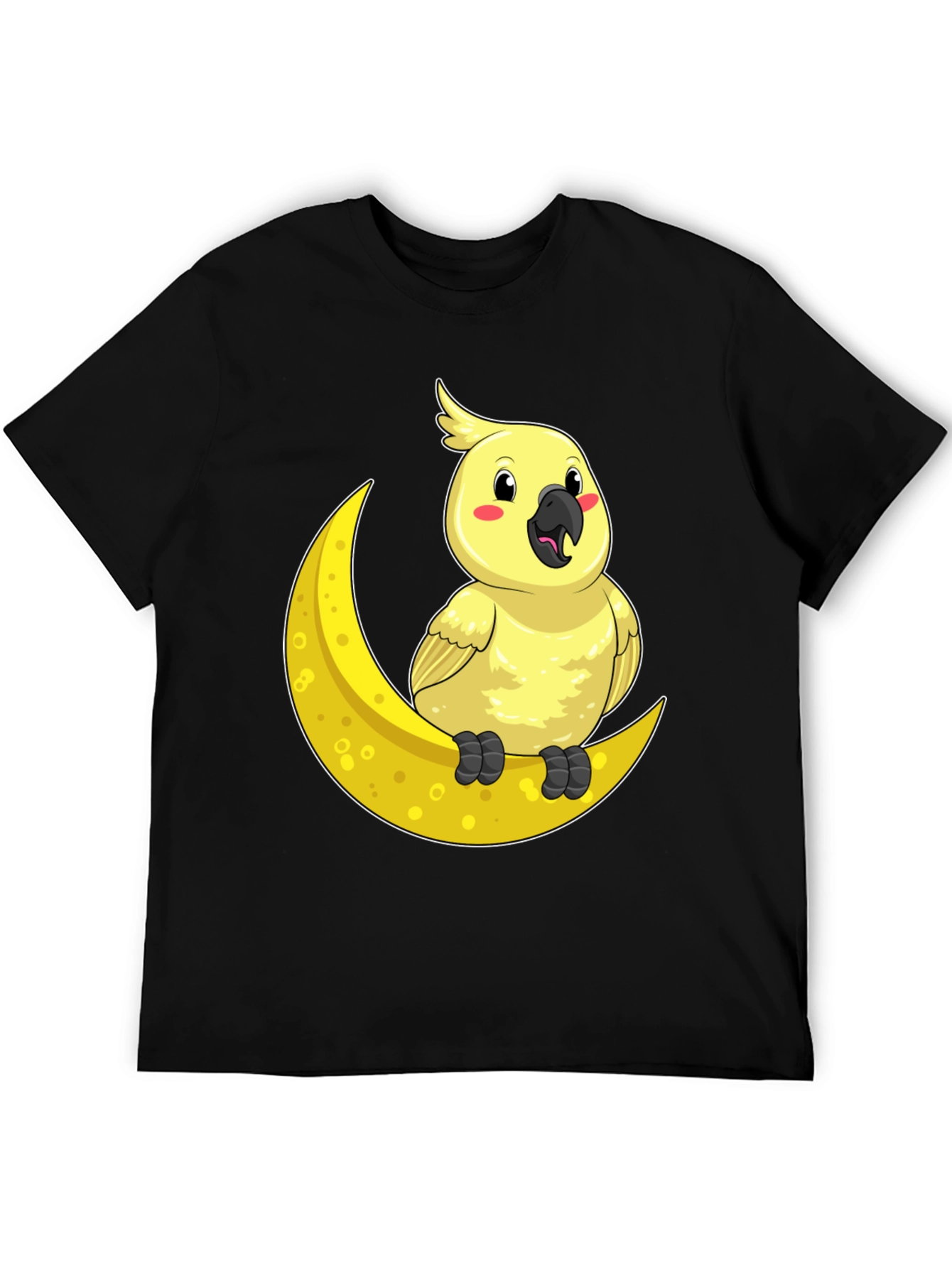 Black Cute Cockatiel On Moon T-Shirt - Soft Cotton, Unique Design view 5