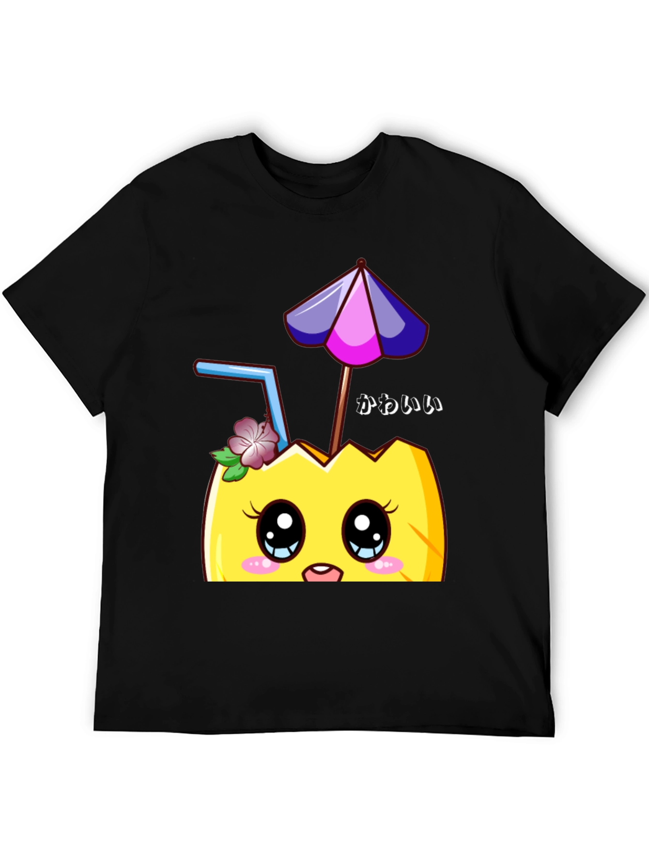 Black Kawaii Pineapple T-Shirt - Tropical Summer Vibes view 5