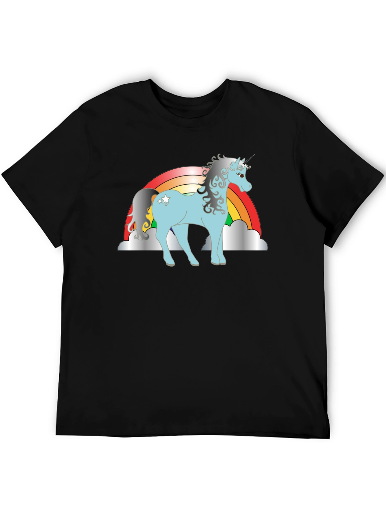 Black Rainbow Unicorn Graphic Tee - Black Cotton Shirt view 5