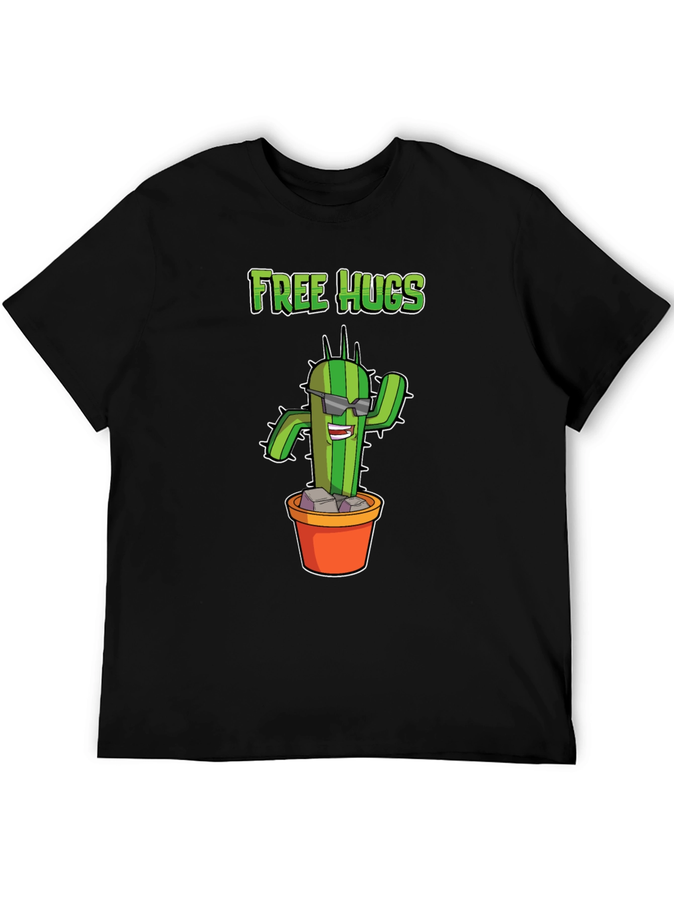 Black Funny Cactus Free Hugs Graphic T-Shirt view 5