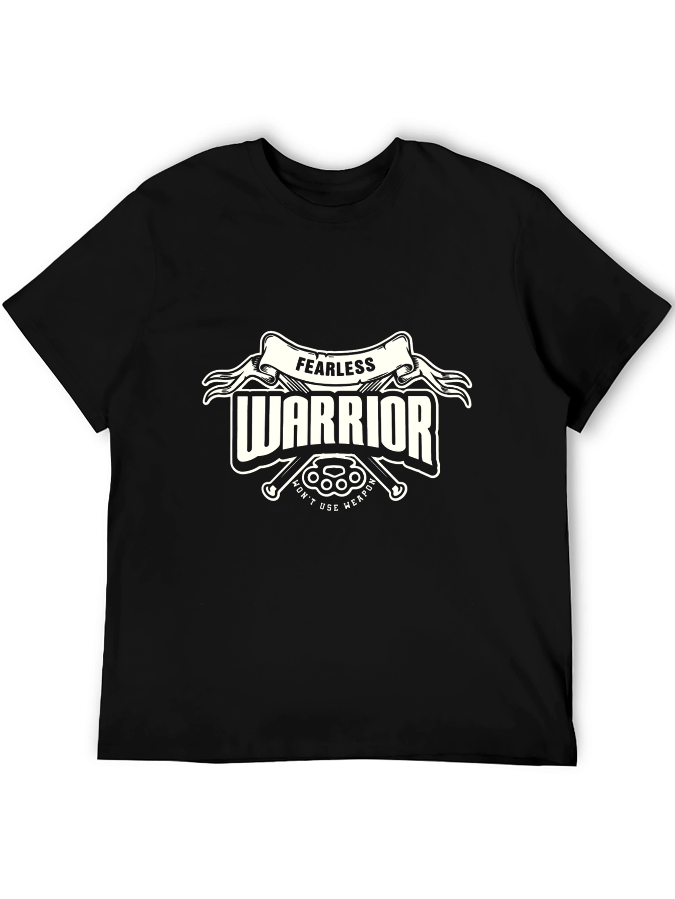 Black Fearless Warrior Graphic Tee - Black Cotton view 5