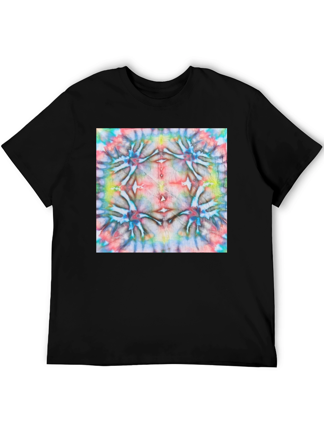 Black Psychedelic Tie-Dye Pattern Black Cotton Tee view 5
