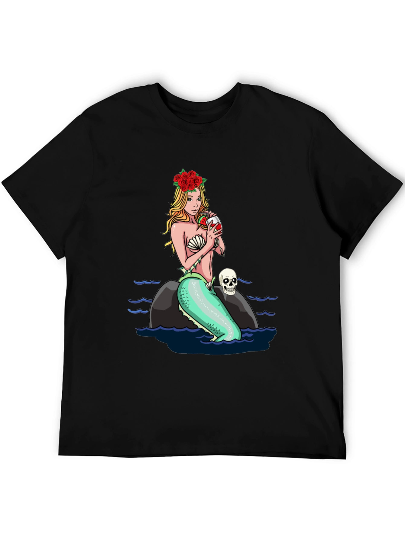 Black Mermaid Drinking Wine T-Shirt view 5