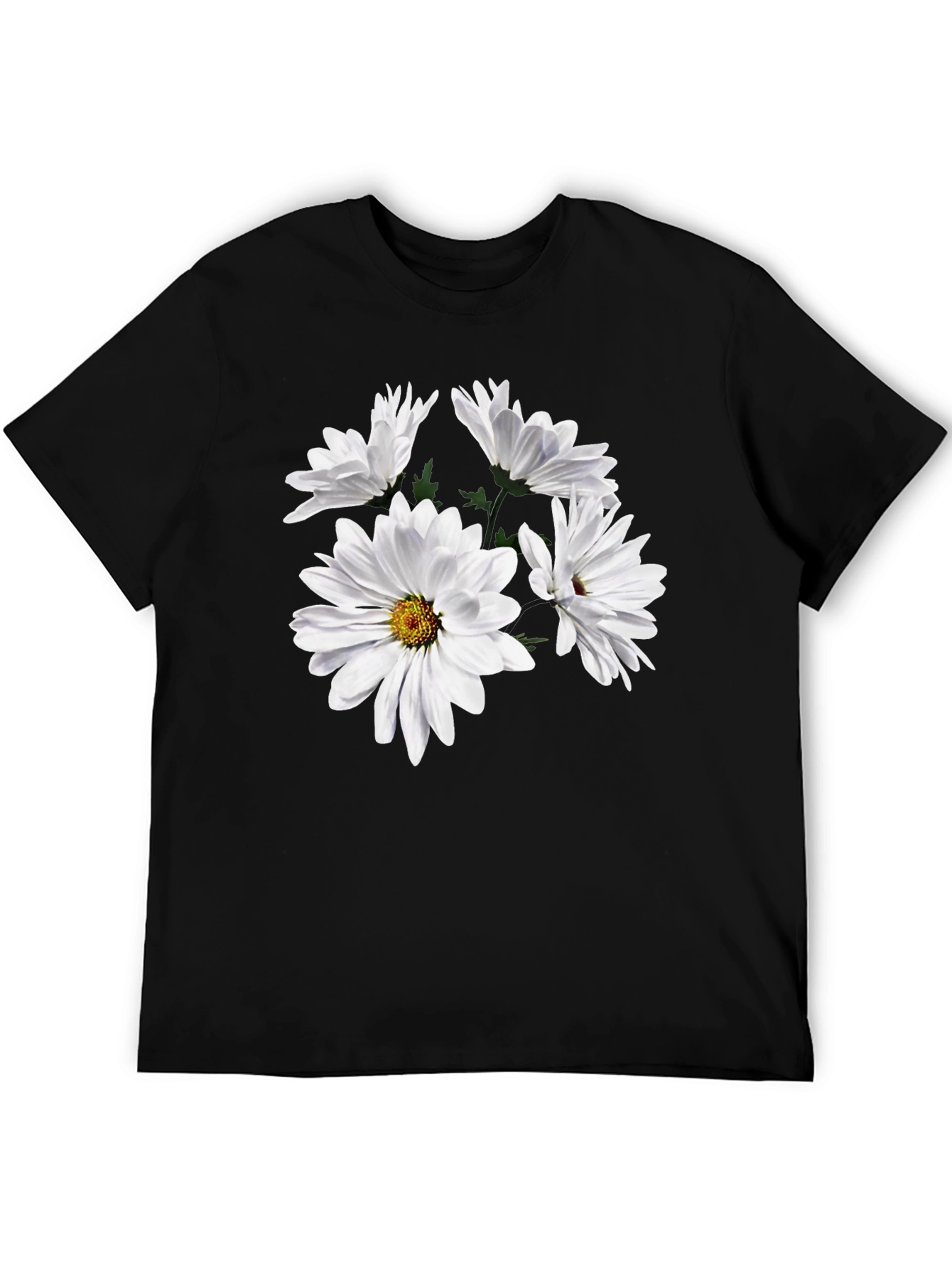 Black Daisy Flower Graphic Tee - Black Cotton T-Shirt view 5