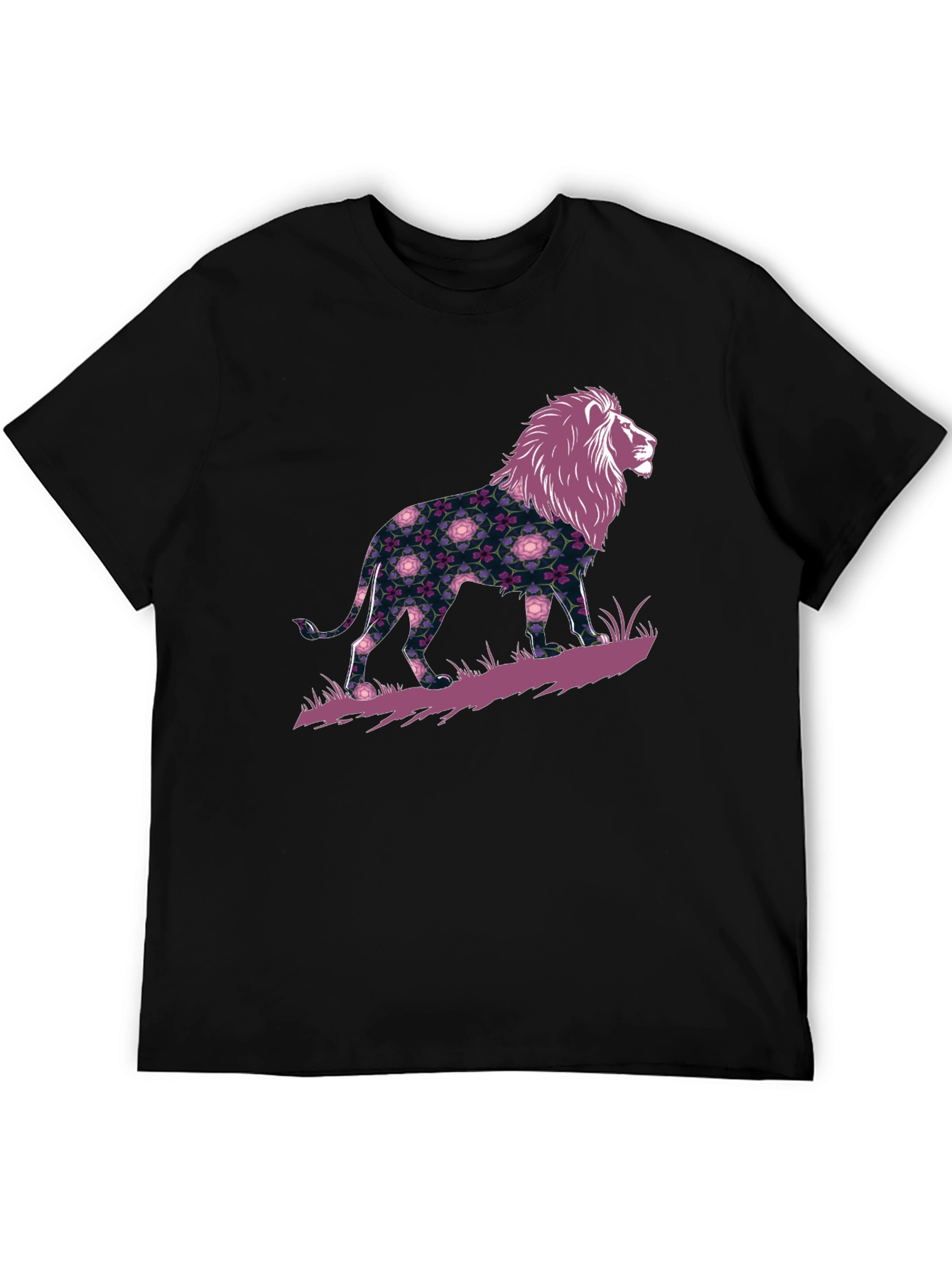 Black Floral Lion Graphic Tee - Men's Black T-Shirt view 5