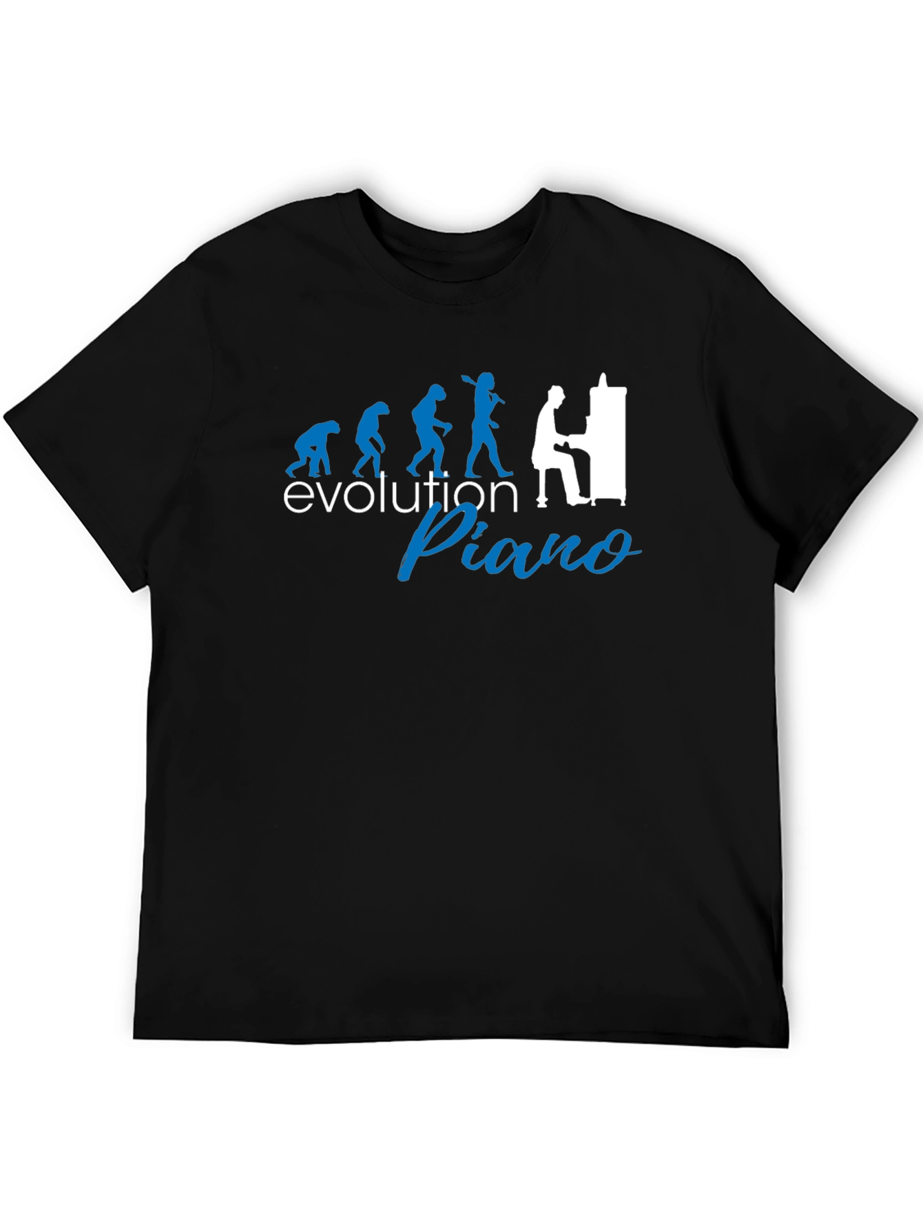 Black Evolution of Piano Player T-Shirt - Black Cotton Tee view 5