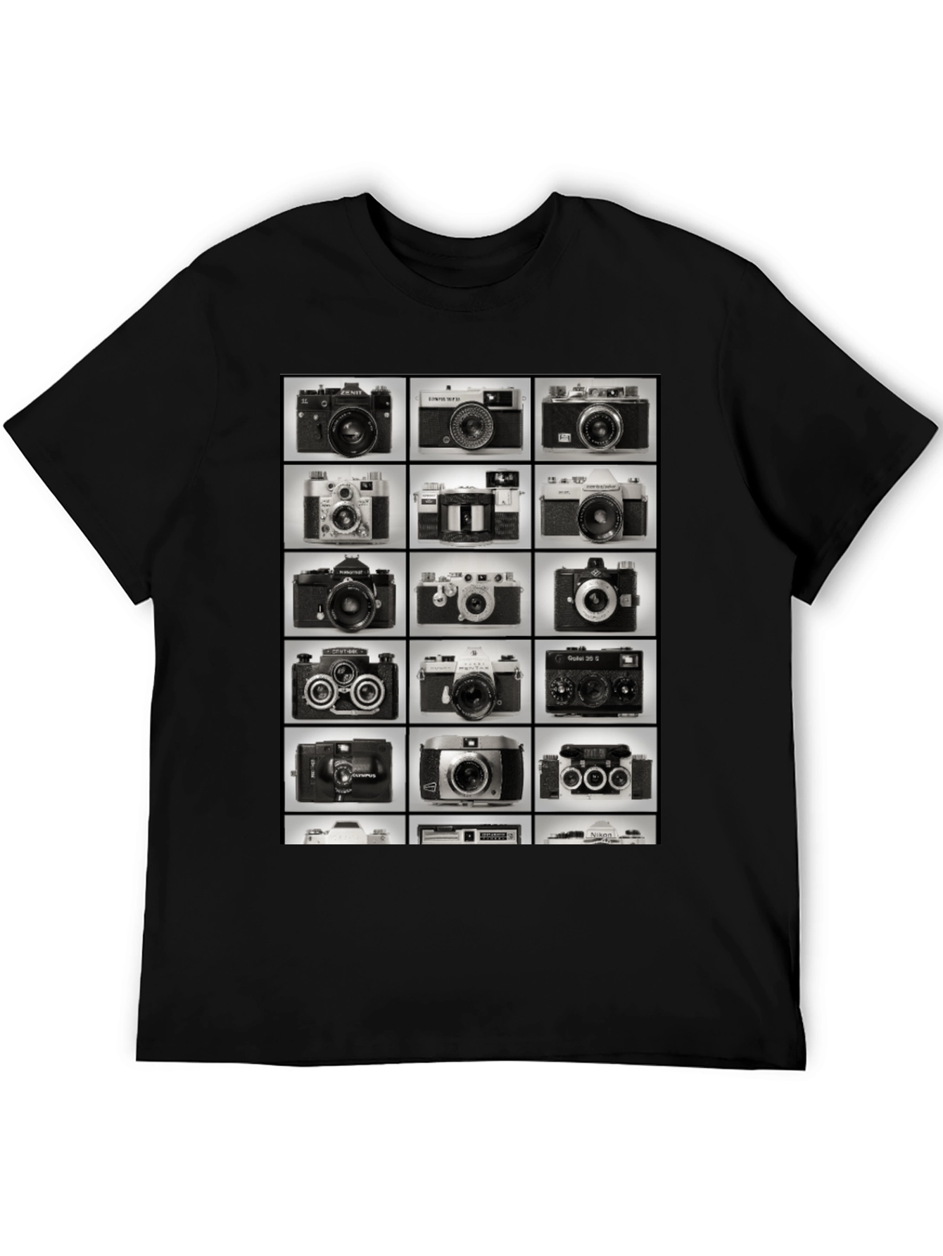Black Vintage Camera Collage Graphic T-Shirt view 5