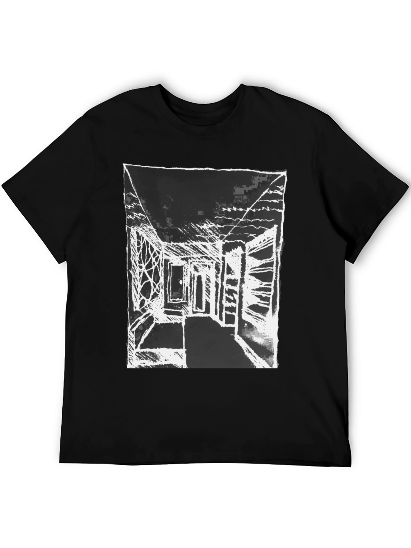 Black Abstract Sketch Graphic Print Black Cotton T-Shirt view 5