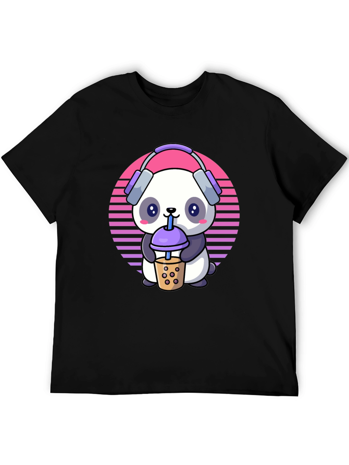 Black Cute Panda Bubble Tea T-Shirt view 5