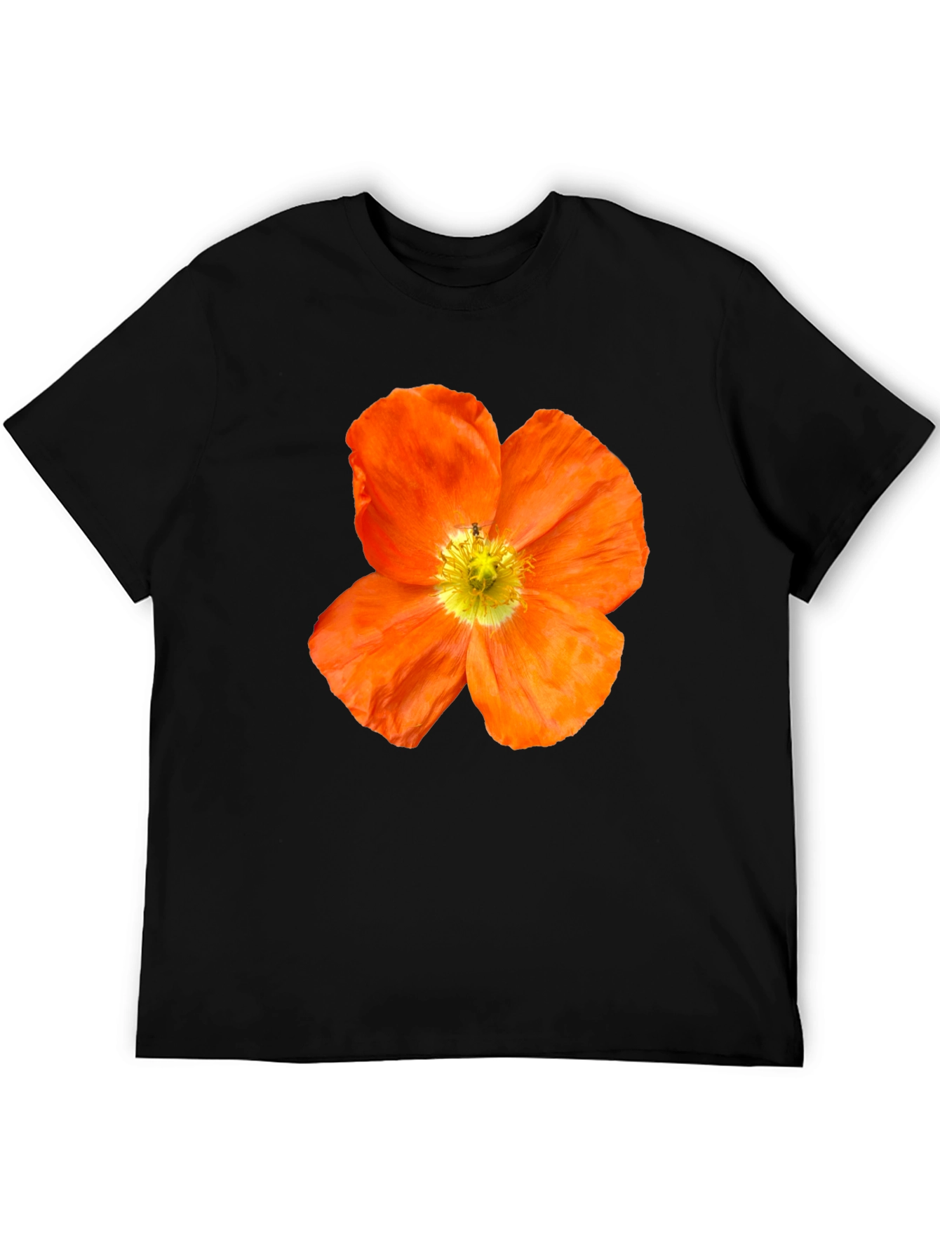 Black Floral Print T-Shirt - Bold Orange Poppy Design view 5