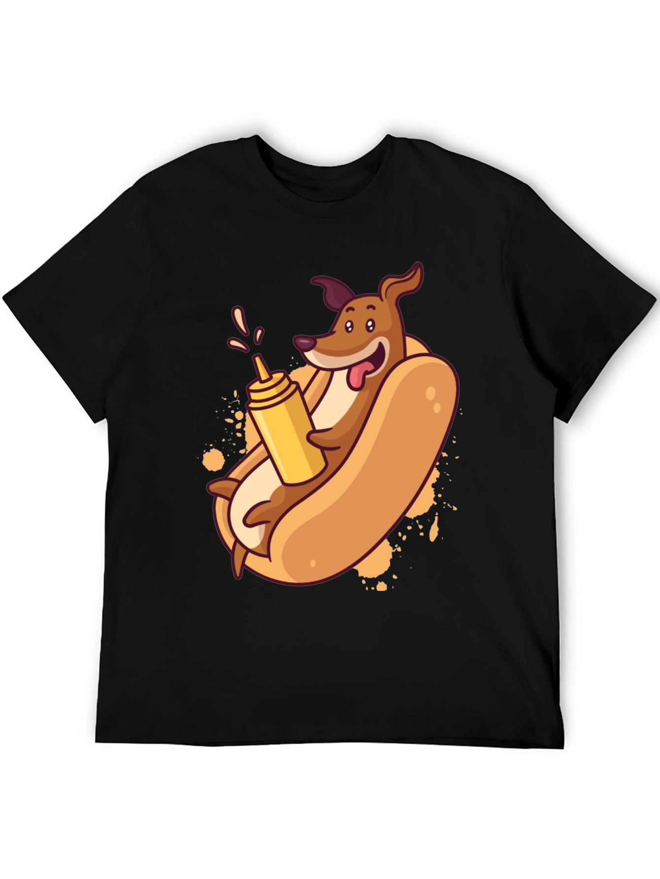 Black Funny Dachshund Hot Dog Cartoon T-Shirt view 5