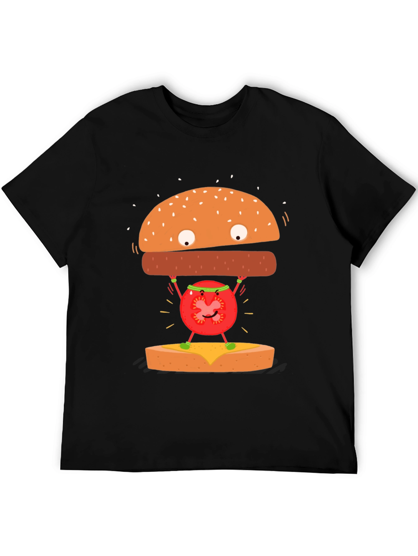 Black Funny Hamburger Tomato T-Shirt view 5
