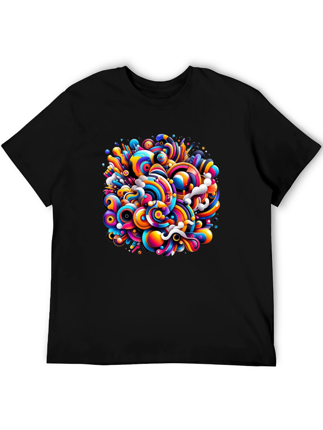Black Colorful Swirl Graphic Black T-Shirt view 5