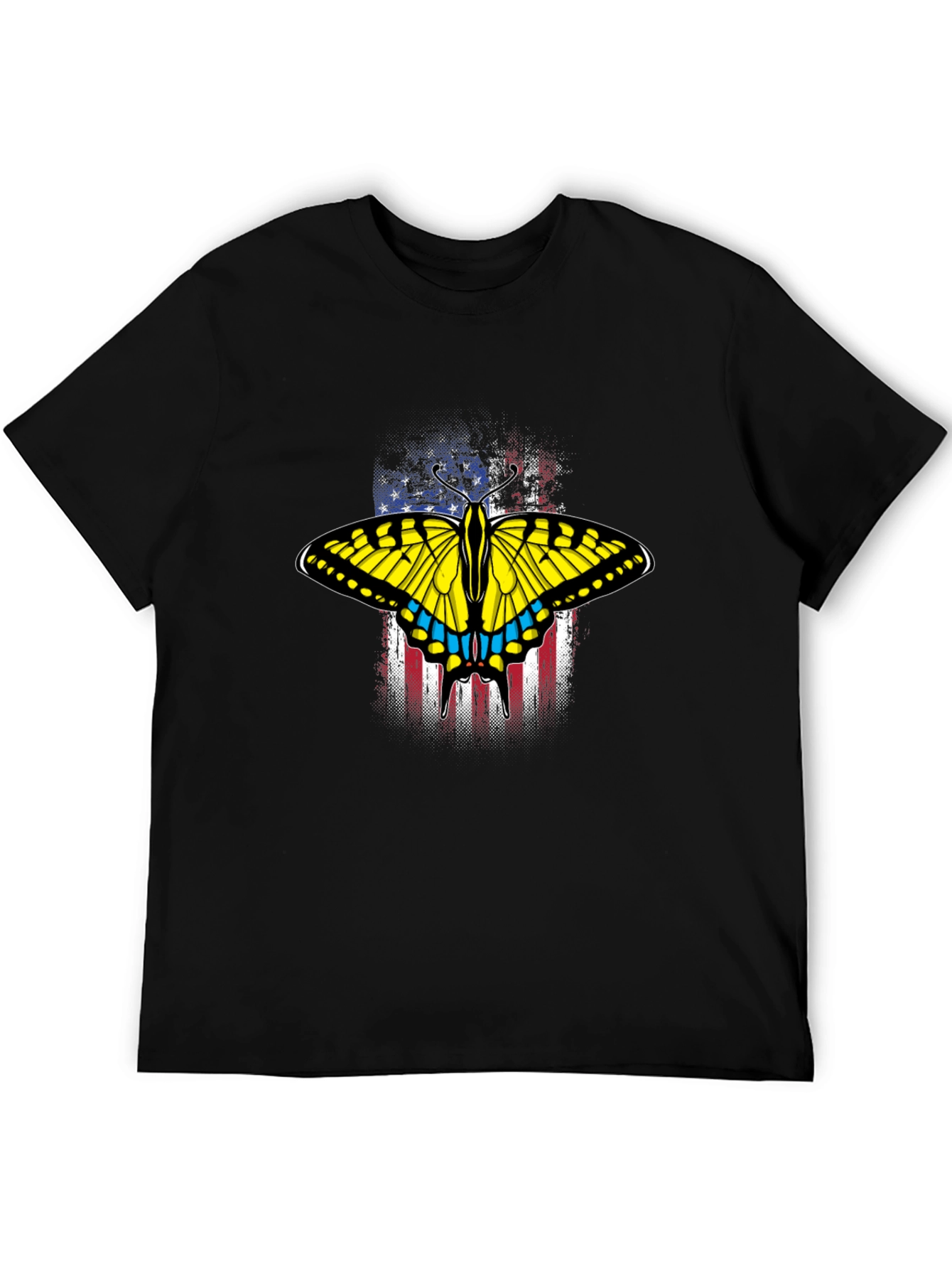Black American Flag Butterfly Graphic T-Shirt view 5