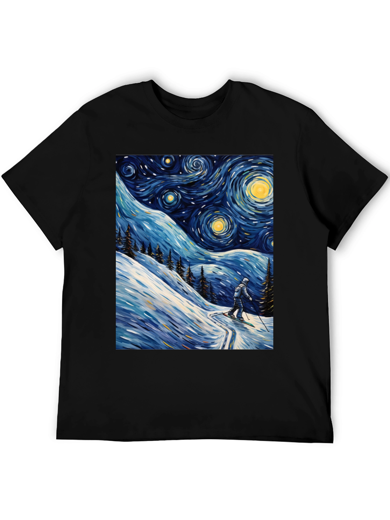 Black Starry Night Skiing Graphic Tee view 5