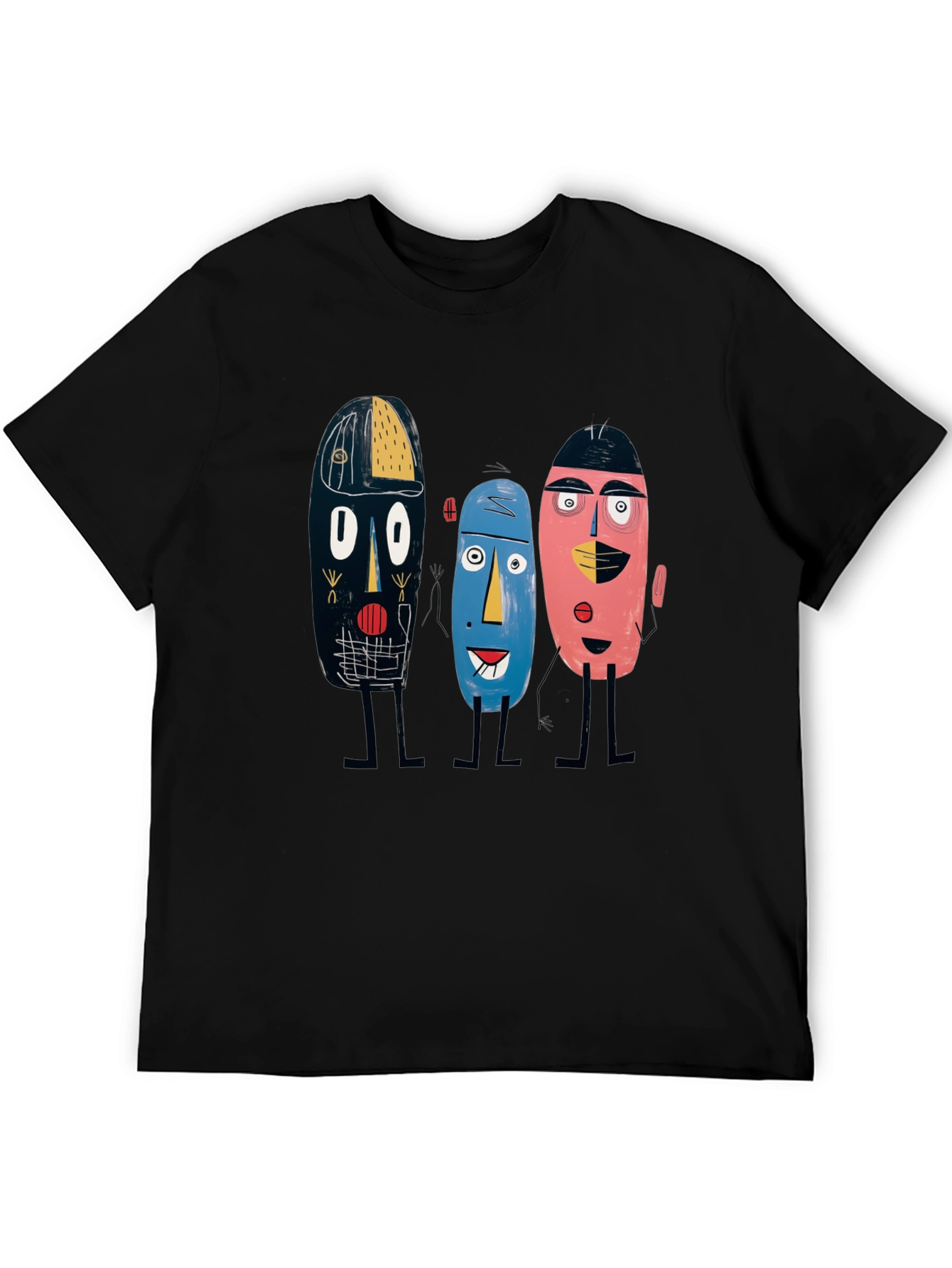 Black Abstract Faces Black Tee - Unique Graphic Print view 5