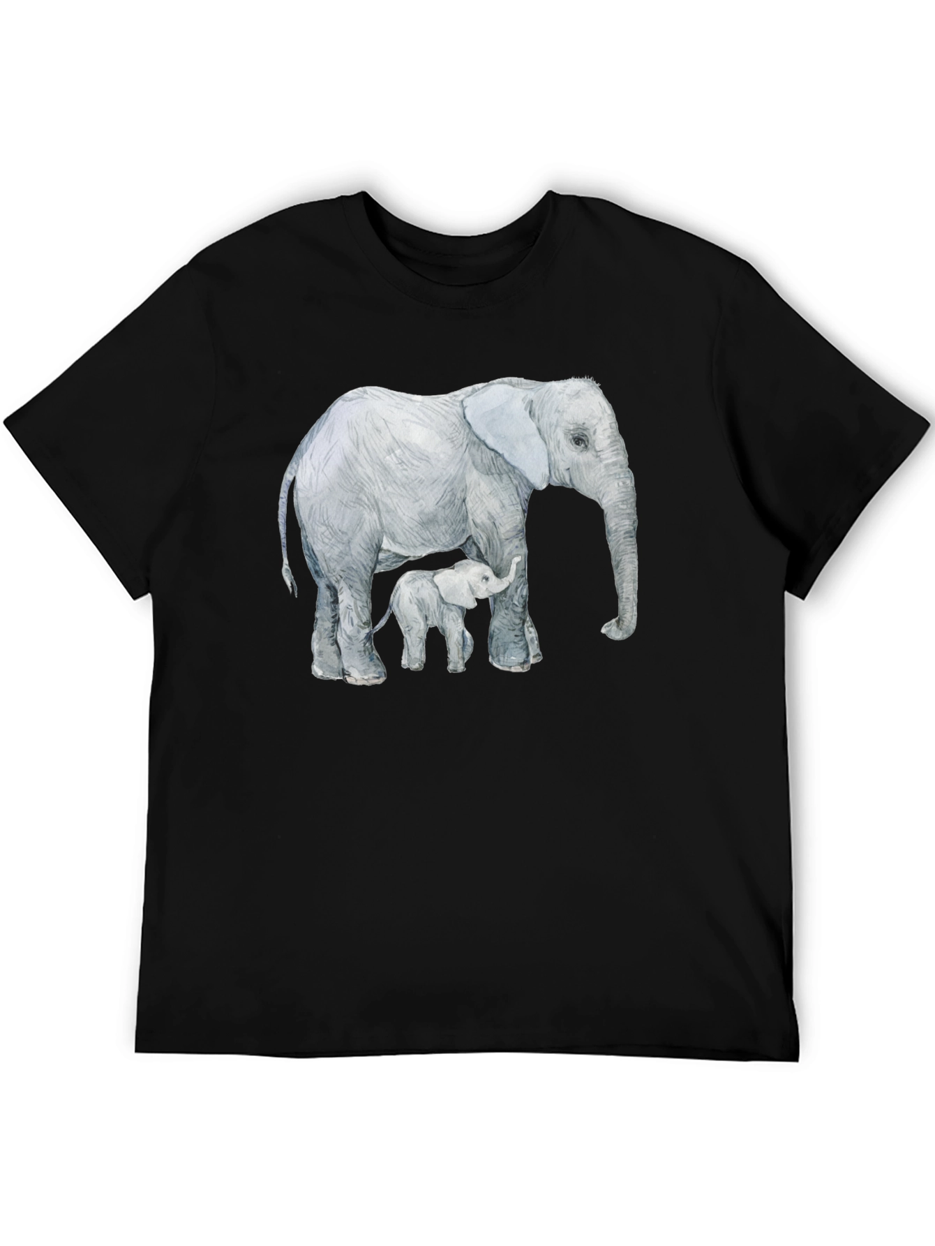 Black Elephant and Calf Graphic Tee - Black Cotton Comfort view 5