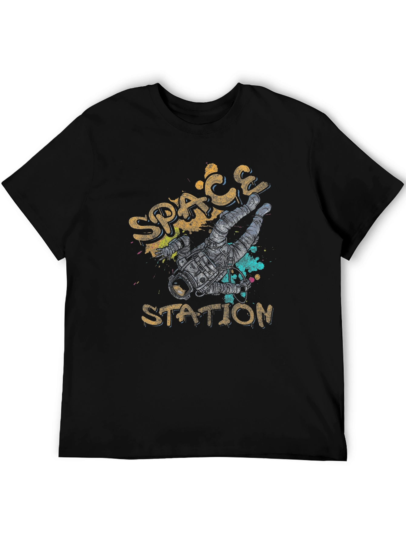 Black Space Station Astronaut T-Shirt view 5