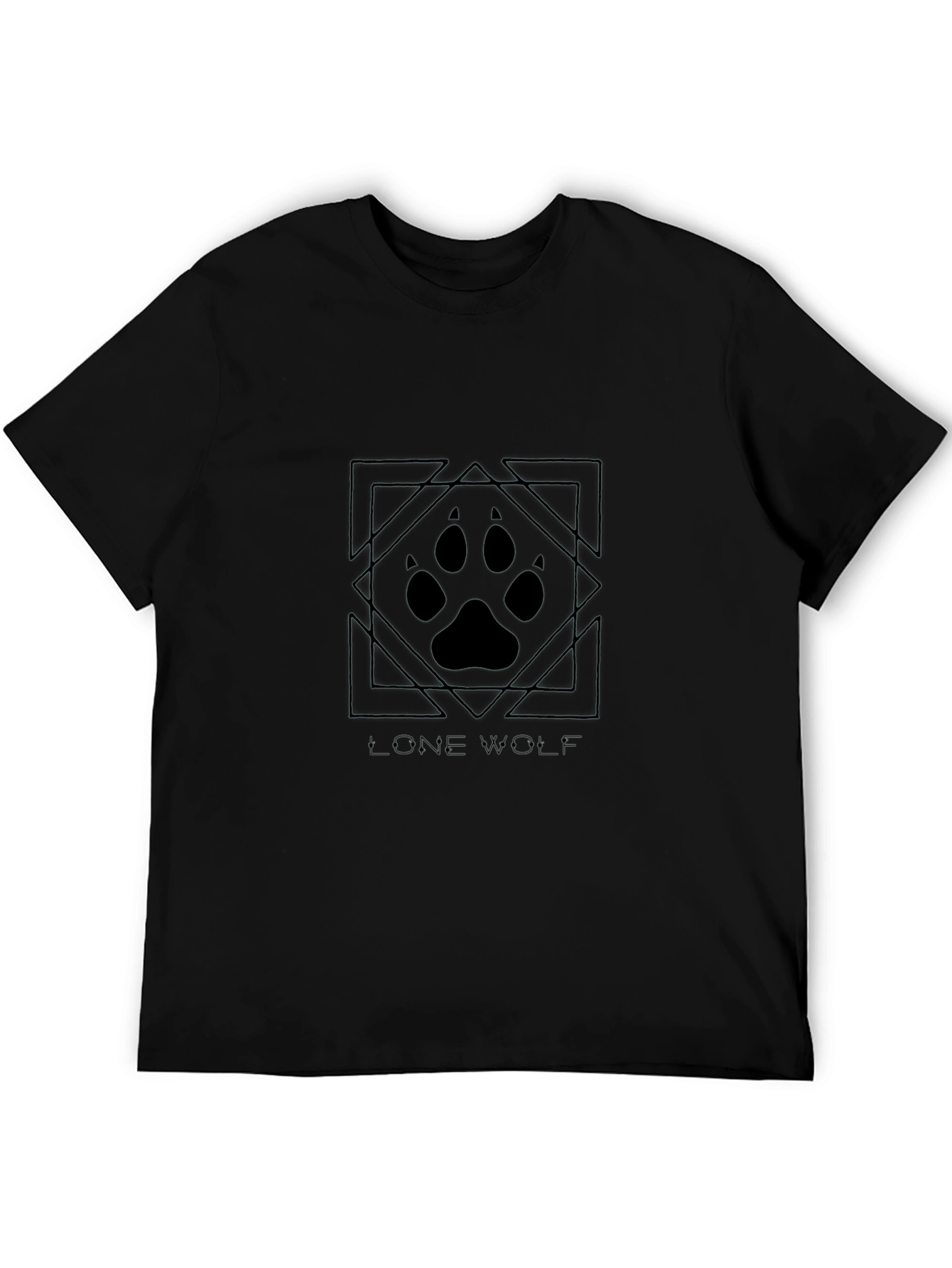 Black Lone Wolf Paw Print Graphic Tee - Black Cotton Blend view 5