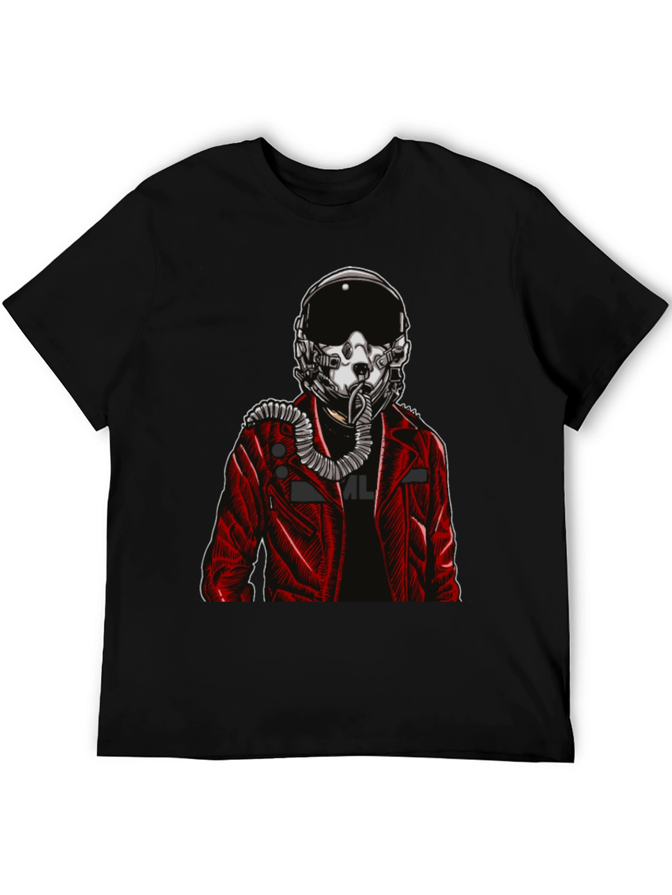 Black Pilot Helmet Graphic Tee - Bold Black Cotton Shirt view 5