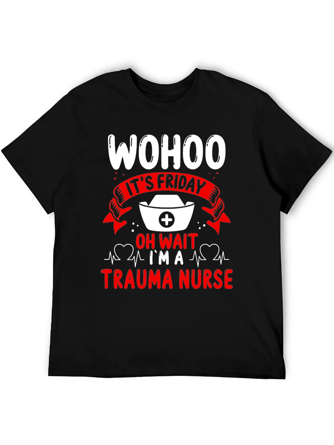 Black Trauma Nurse Friday T-Shirt view 5