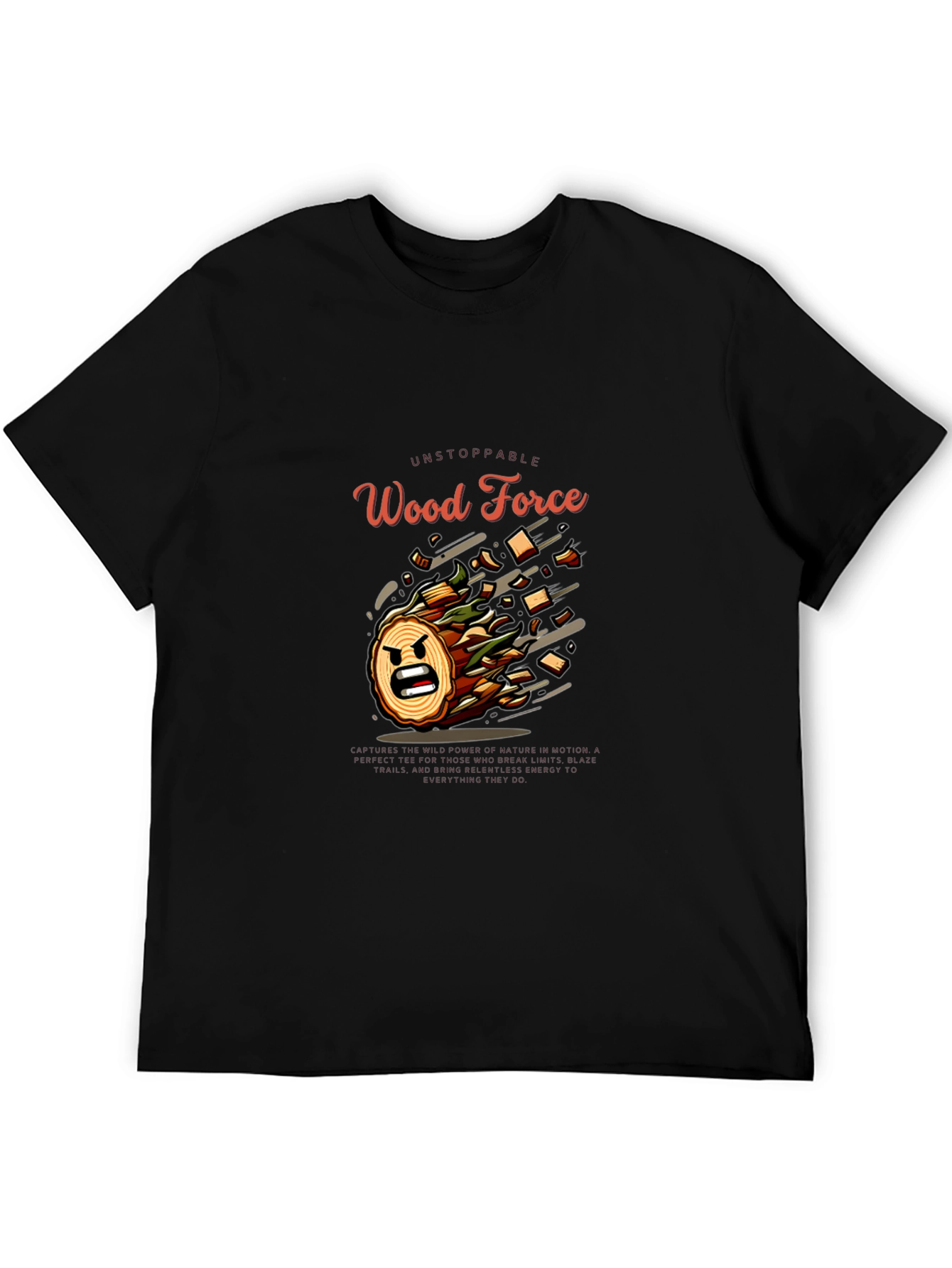Black Unstoppable Wood Force Graphic T-Shirt view 5