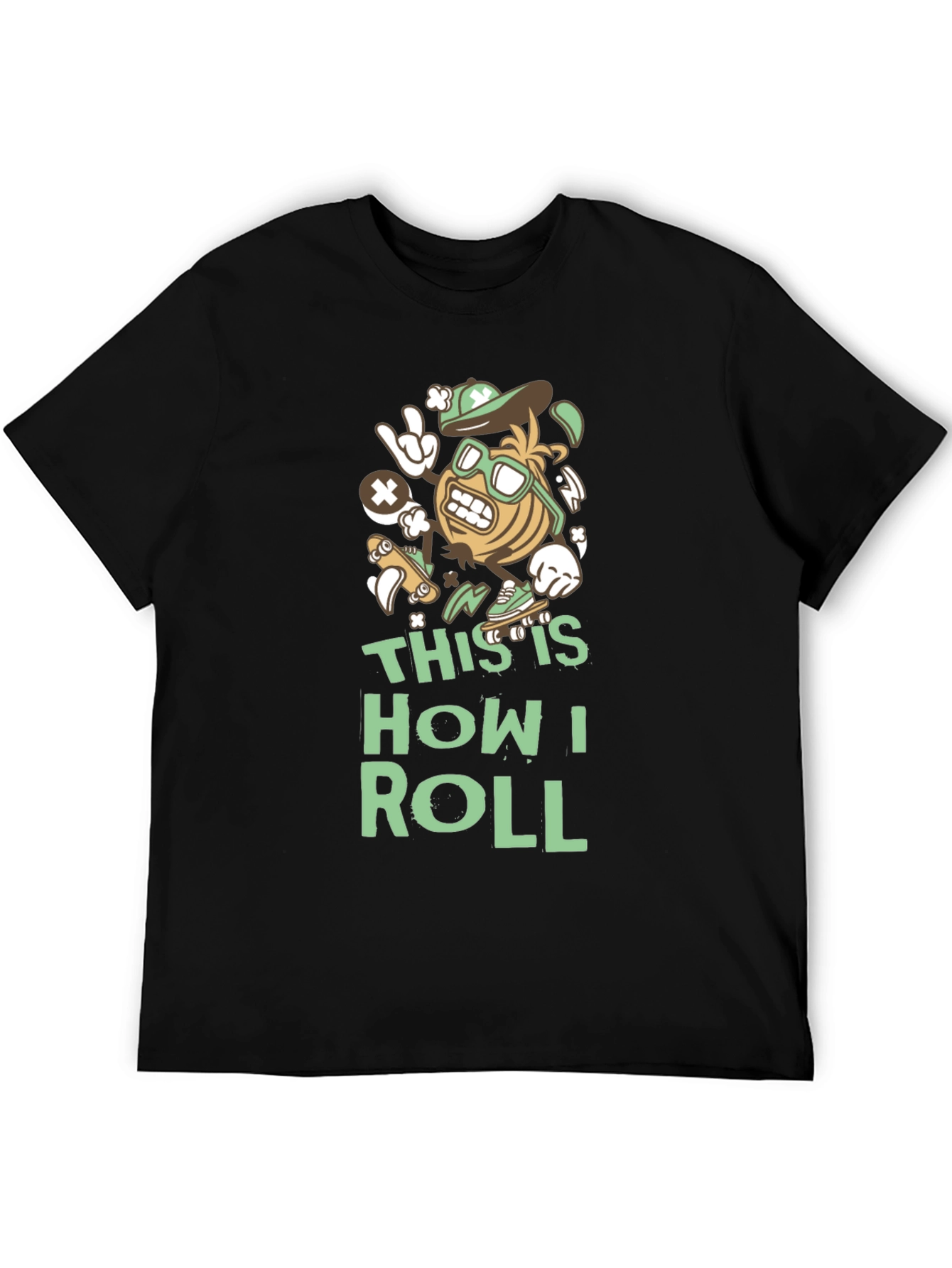 Black This Is How I Roll T-Shirt - Funny Skater Cartoon view 5
