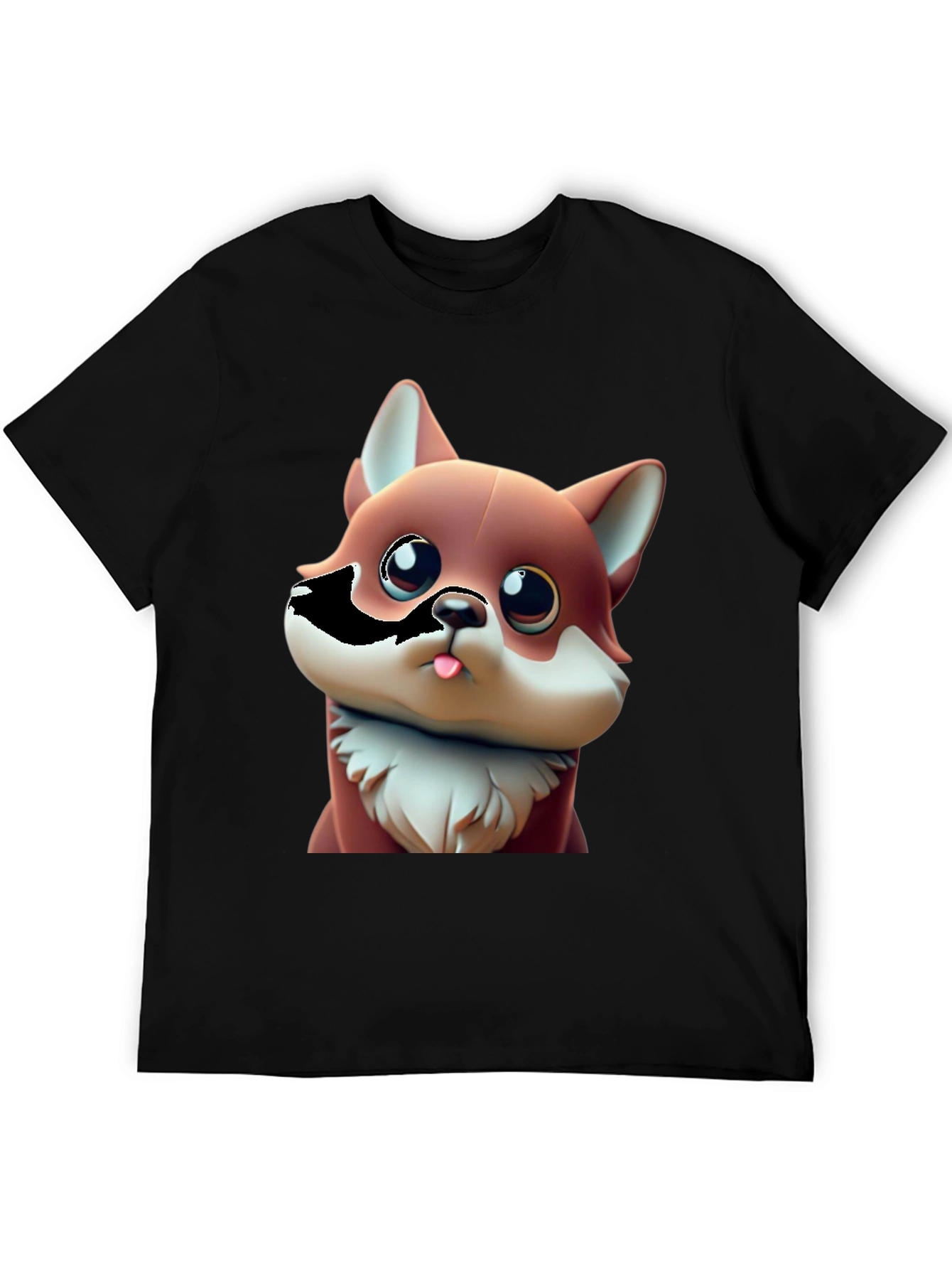Black Cartoon Fox Black T-Shirt - Cute Animal Tee view 5
