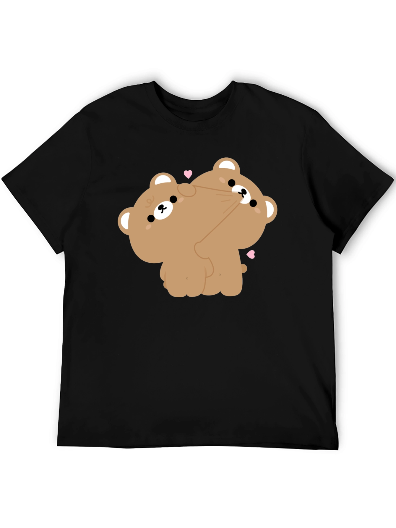 Black Cute Bear Hug Graphic Tee - Soft Black Cotton Shirt view 5