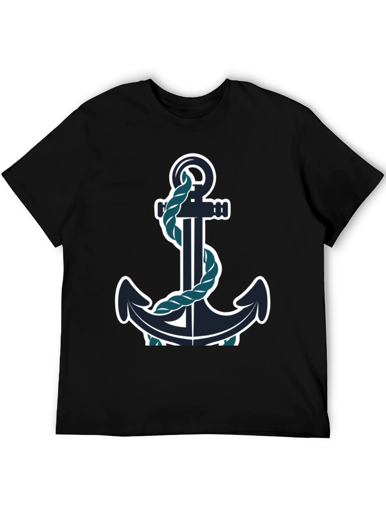 Black Nautical Anchor Graphic Tee - Black Cotton Blend view 5