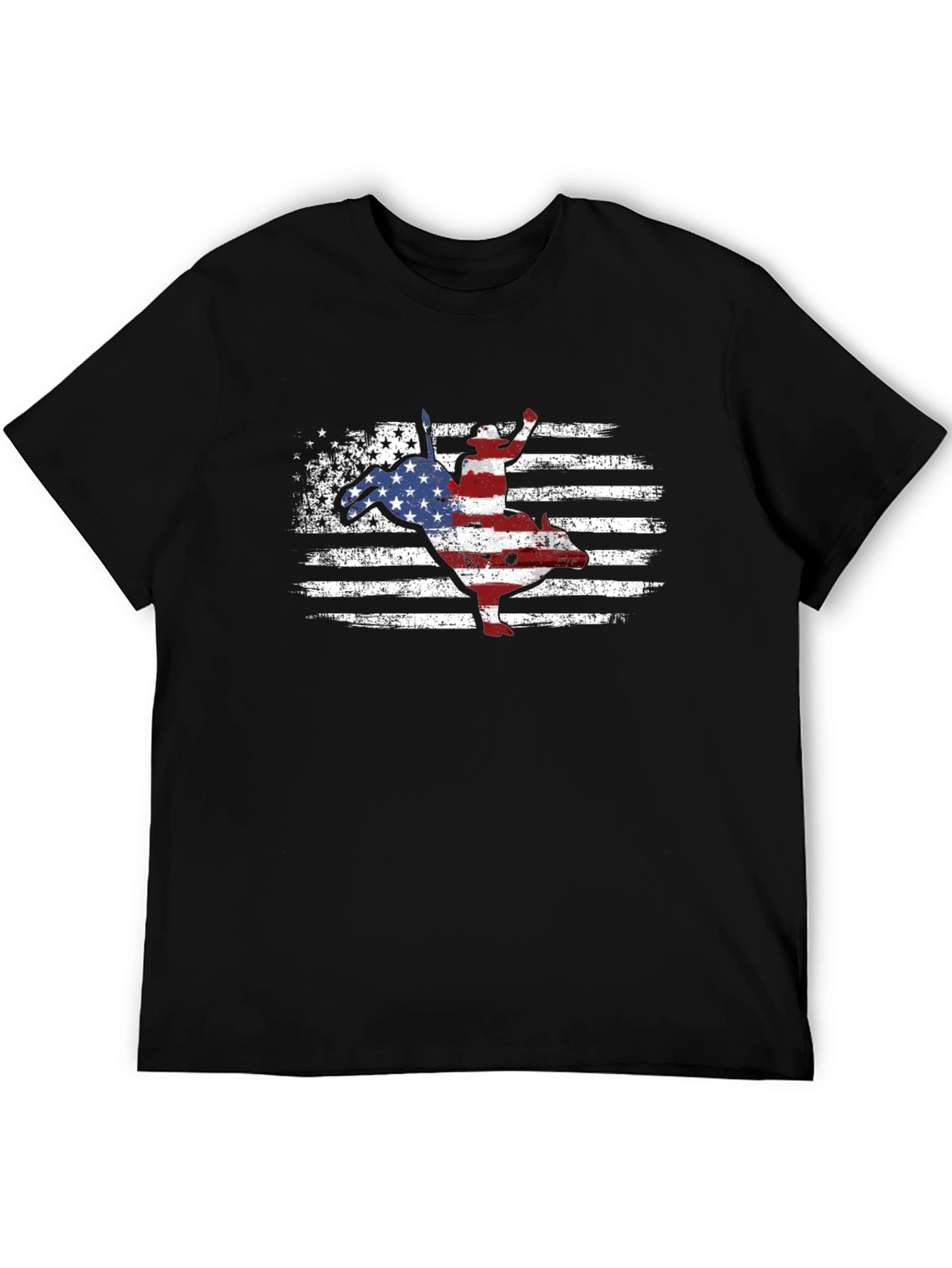 Black American Flag Bull Riding T-Shirt view 5