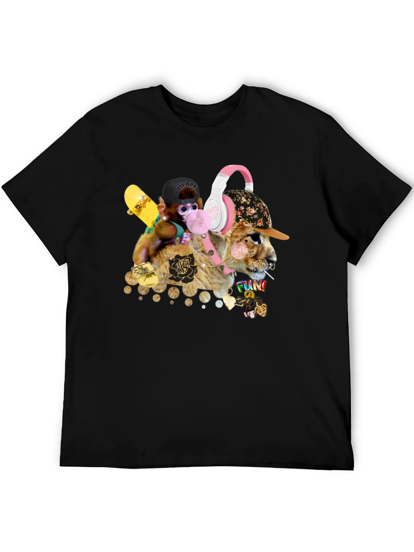Black Funky Lion Graphic T-Shirt view 5