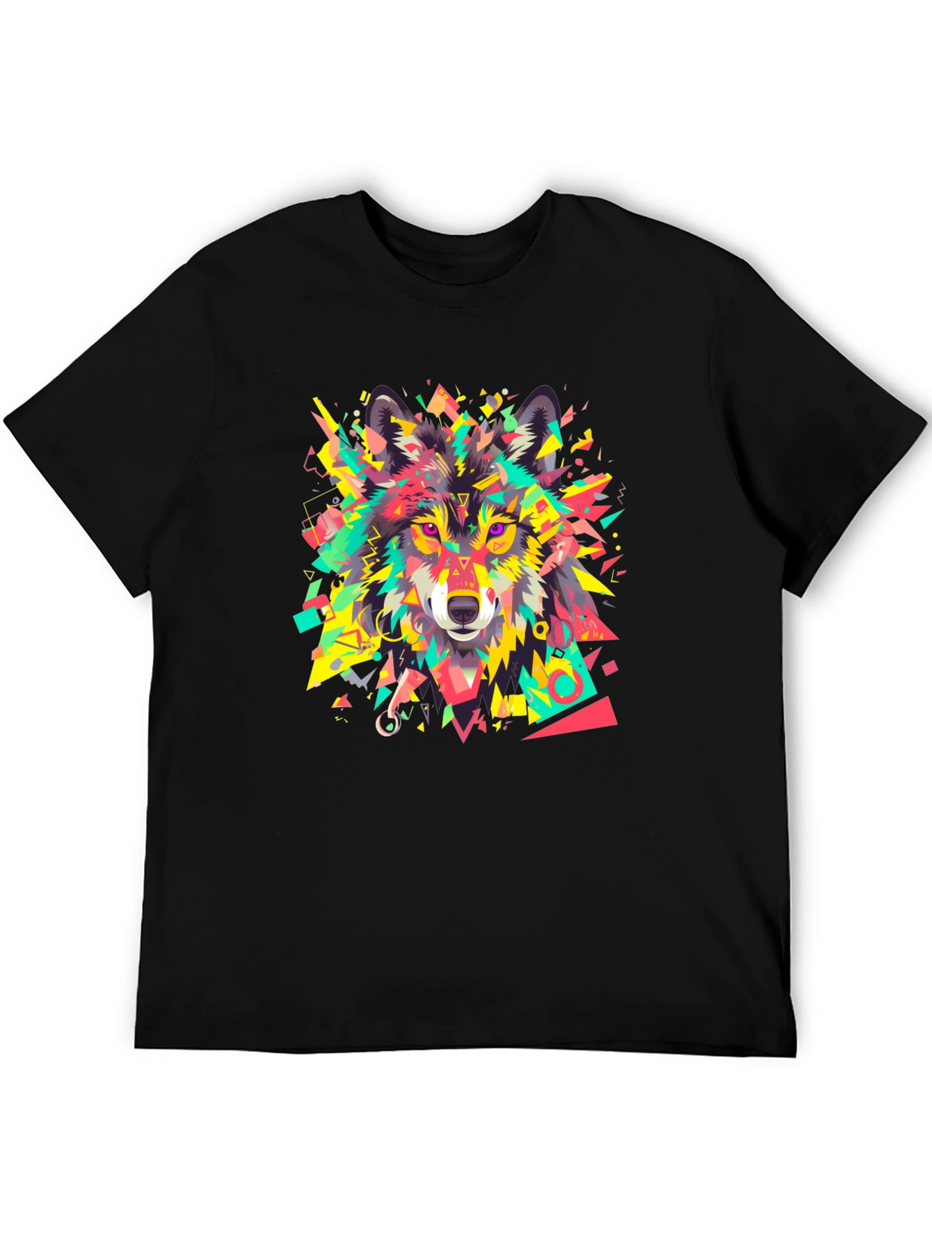 Black Geometric Wolf Graphic Black T-Shirt view 5
