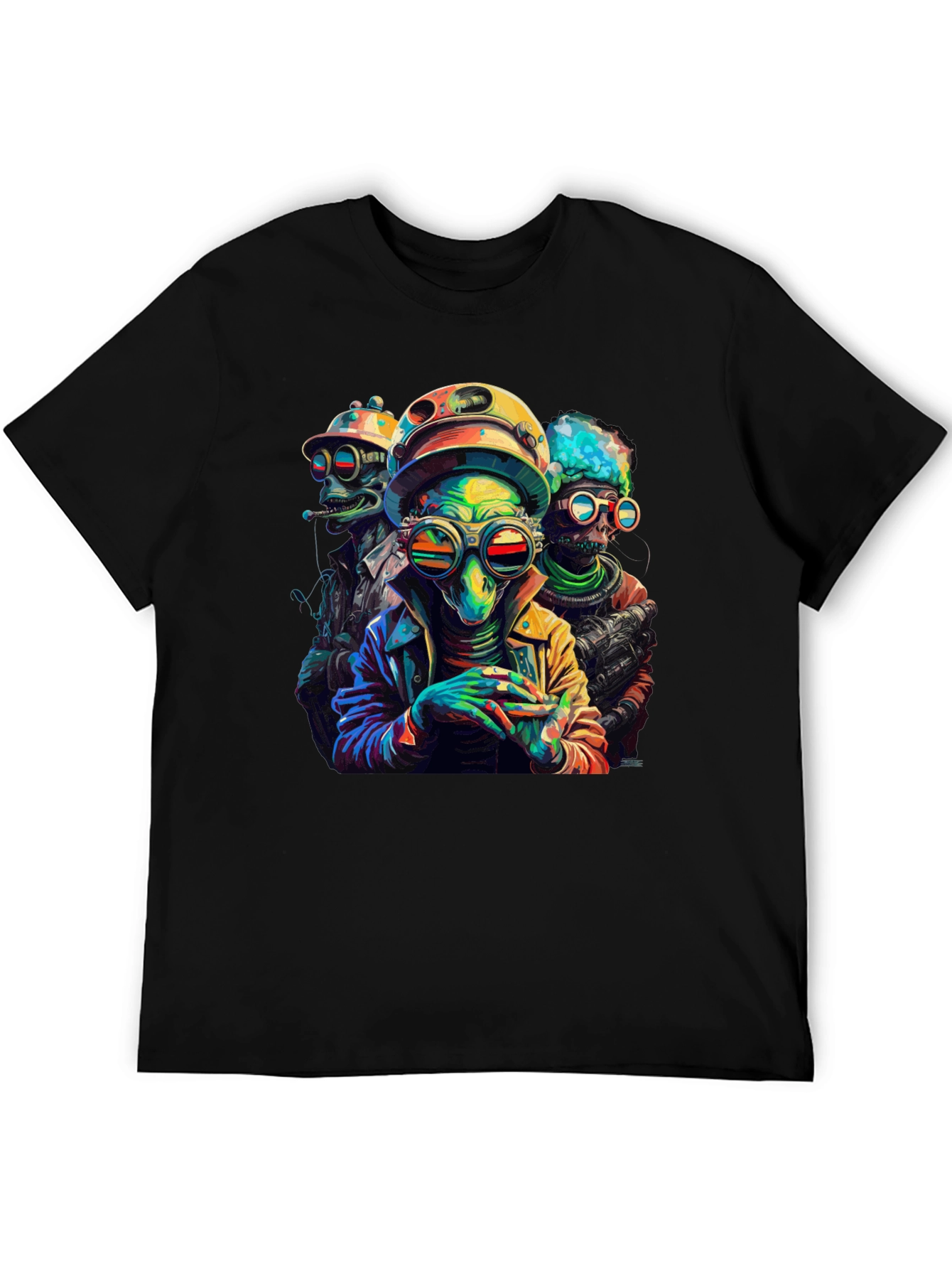 Colorful Alien Crew Graphic Black T-Shirt - 5