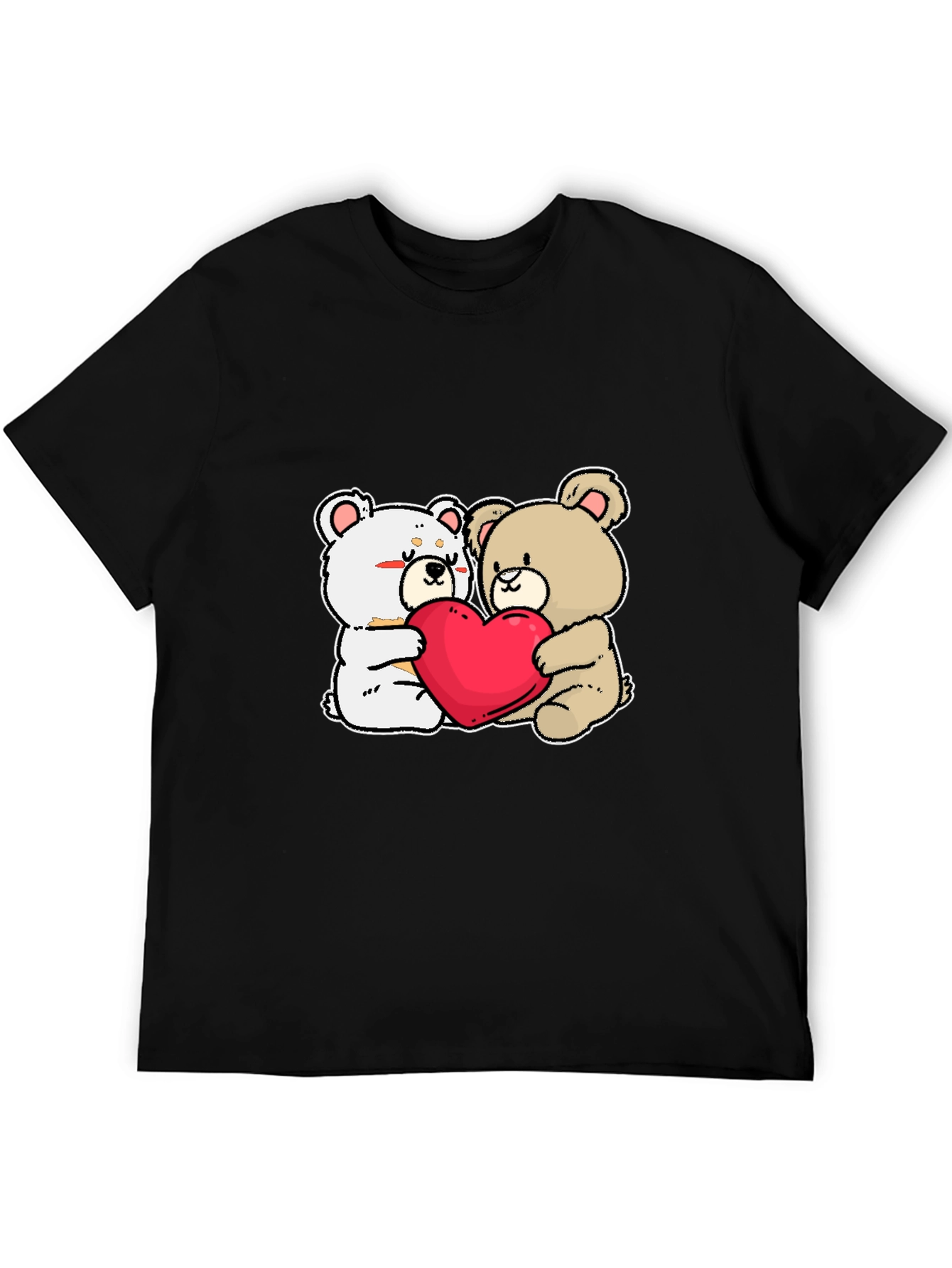 Black Cute Bears Hugging Heart T-Shirt view 5