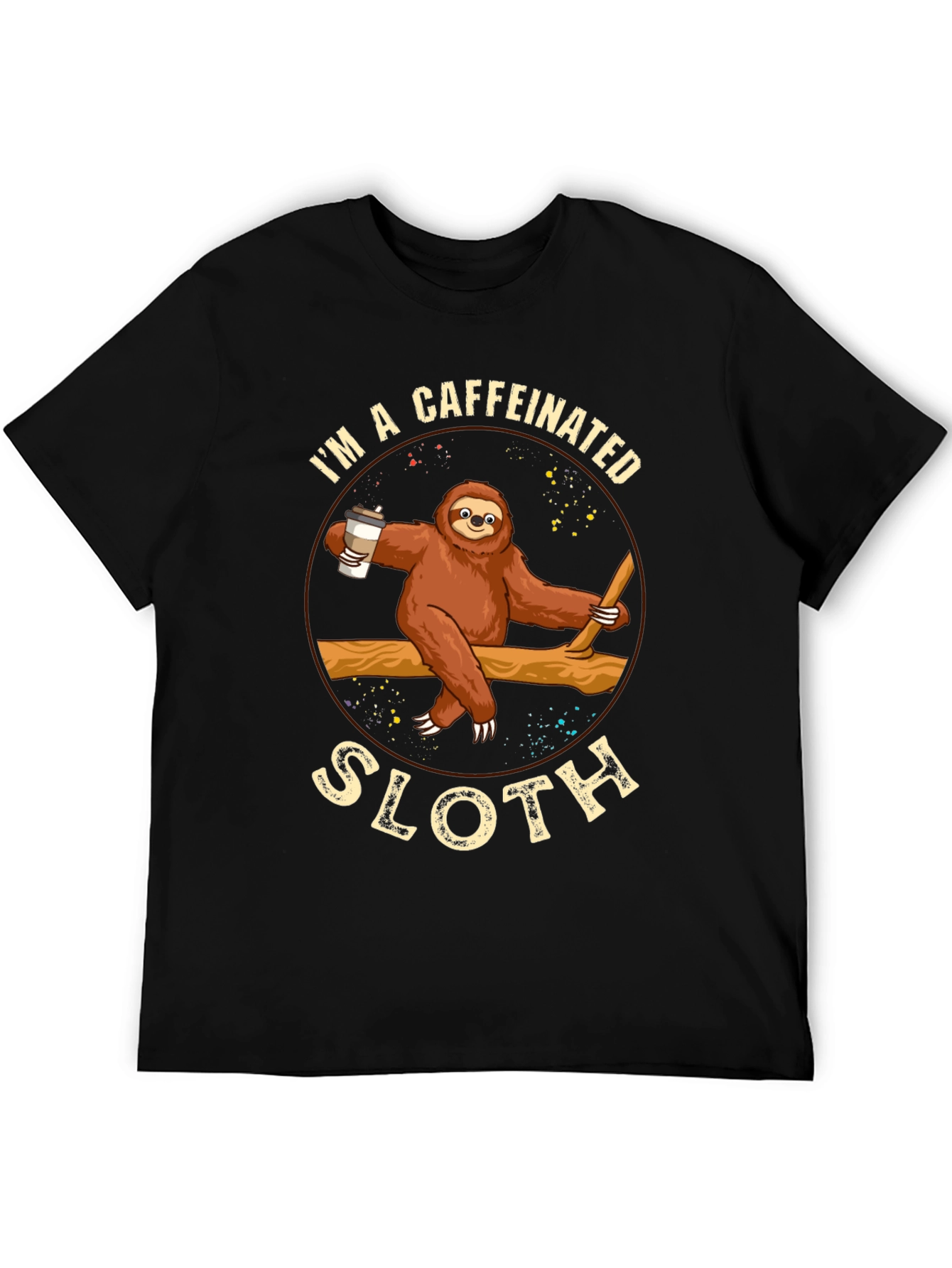 Black Caffeinated Sloth Graphic T-Shirt - Unisex view 5