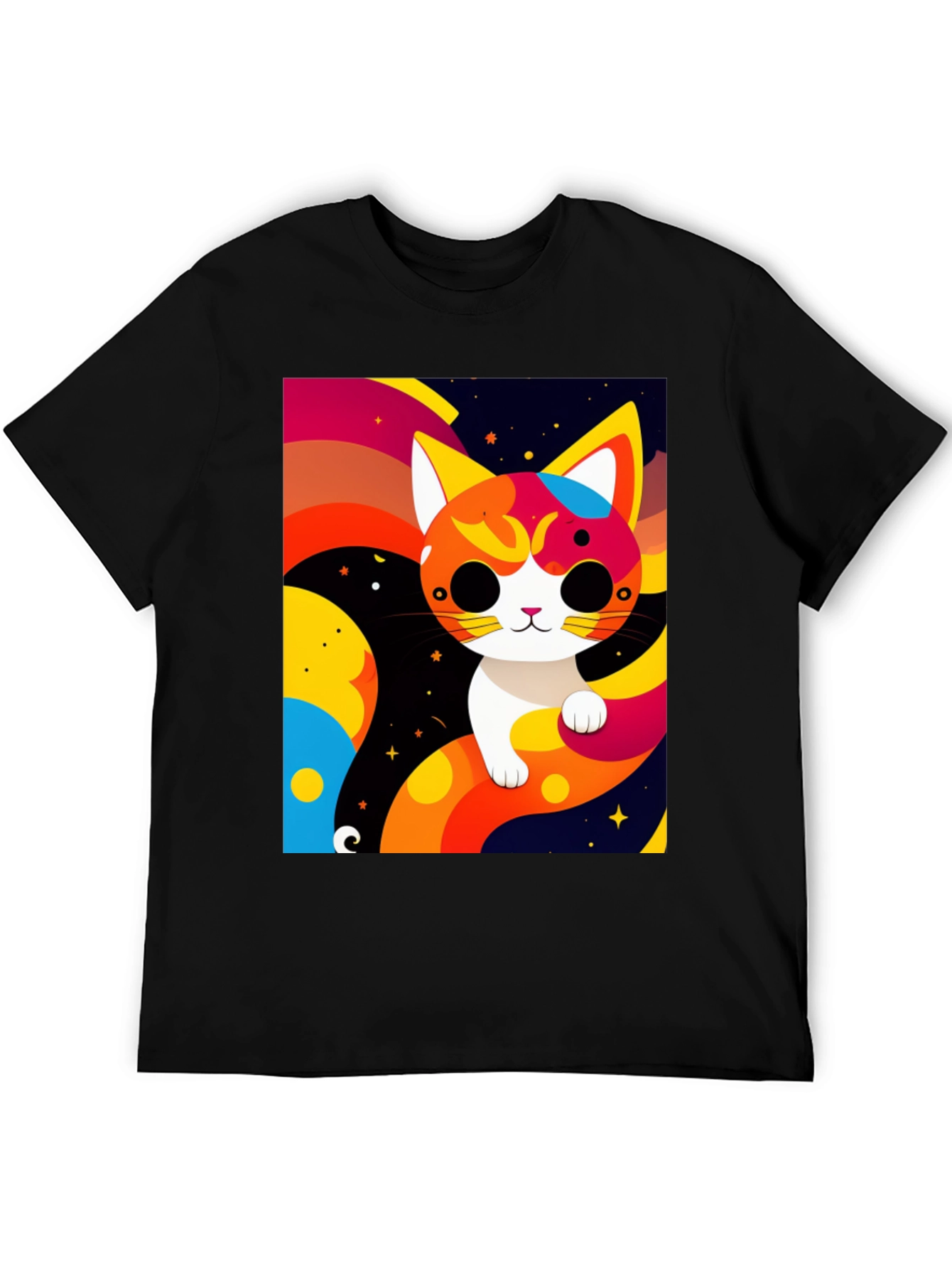 Black Cartoon Cat Graphic Tee - Modern Artistic Design view 5