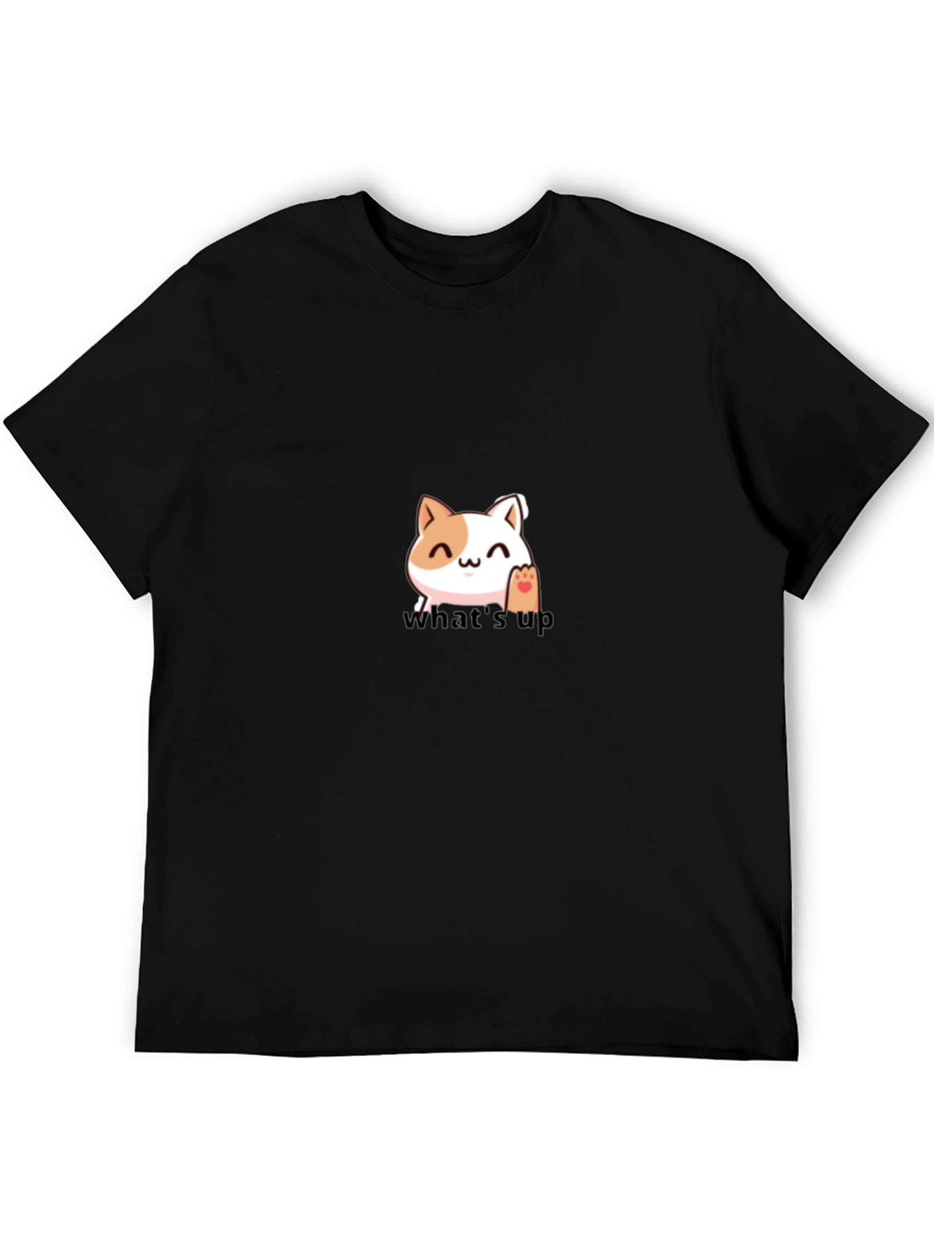 Black Cute Cat "What's Up" Graphic T-Shirt view 5