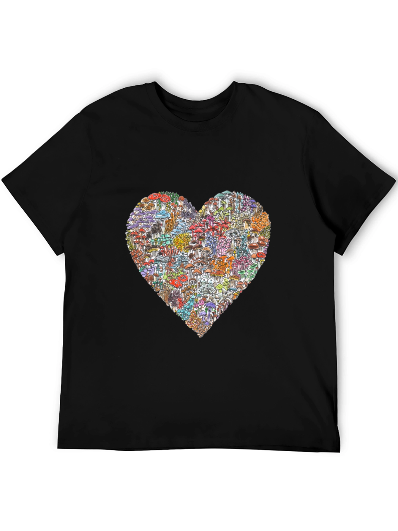 Black Mushroom Heart Graphic T-Shirt - Unique Design view 5