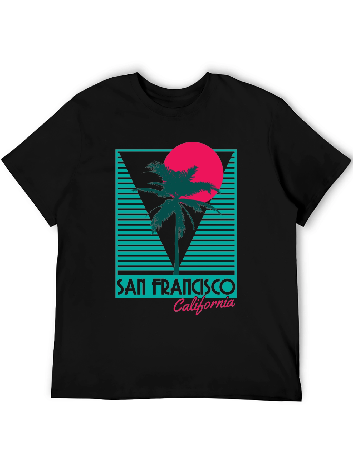 Black Retro San Francisco T-Shirt Palm Tree Sunset Design view 5