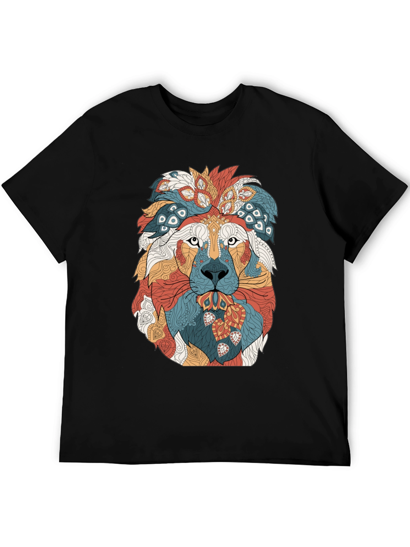 Black Lion Graphic Print Crew Neck T-Shirt - Artistic Design view 5