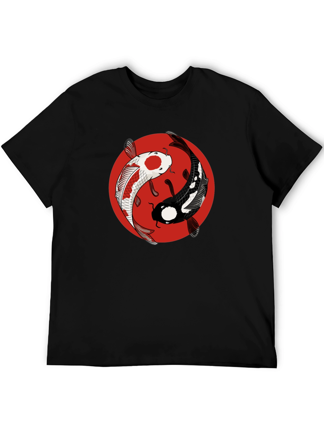 Black Yin Yang Koi Fish Graphic Tee - Black Cotton T-Shirt view 5