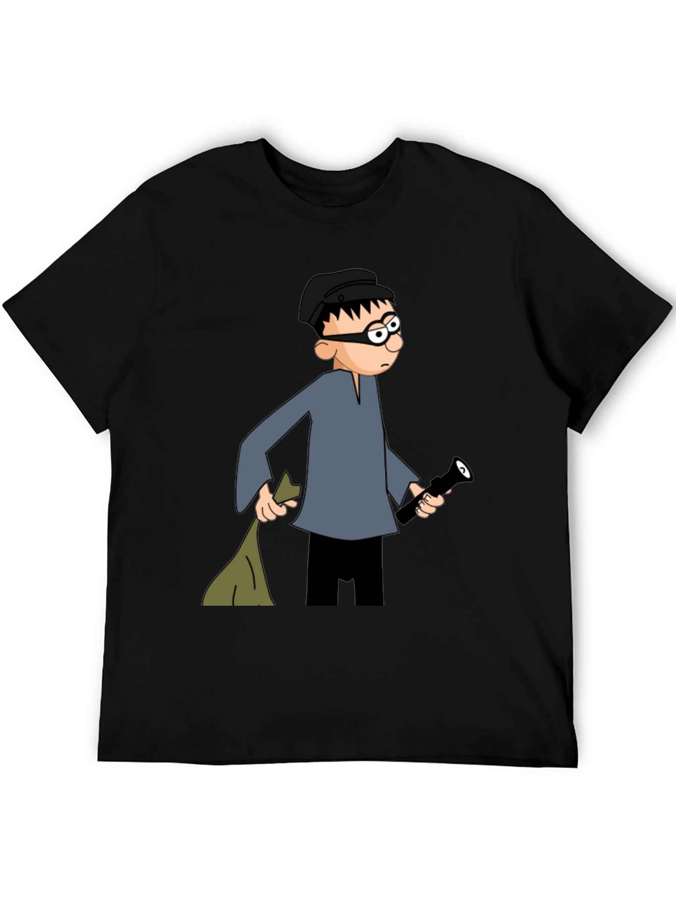 Black Cartoon Burglar Black T-Shirt view 5