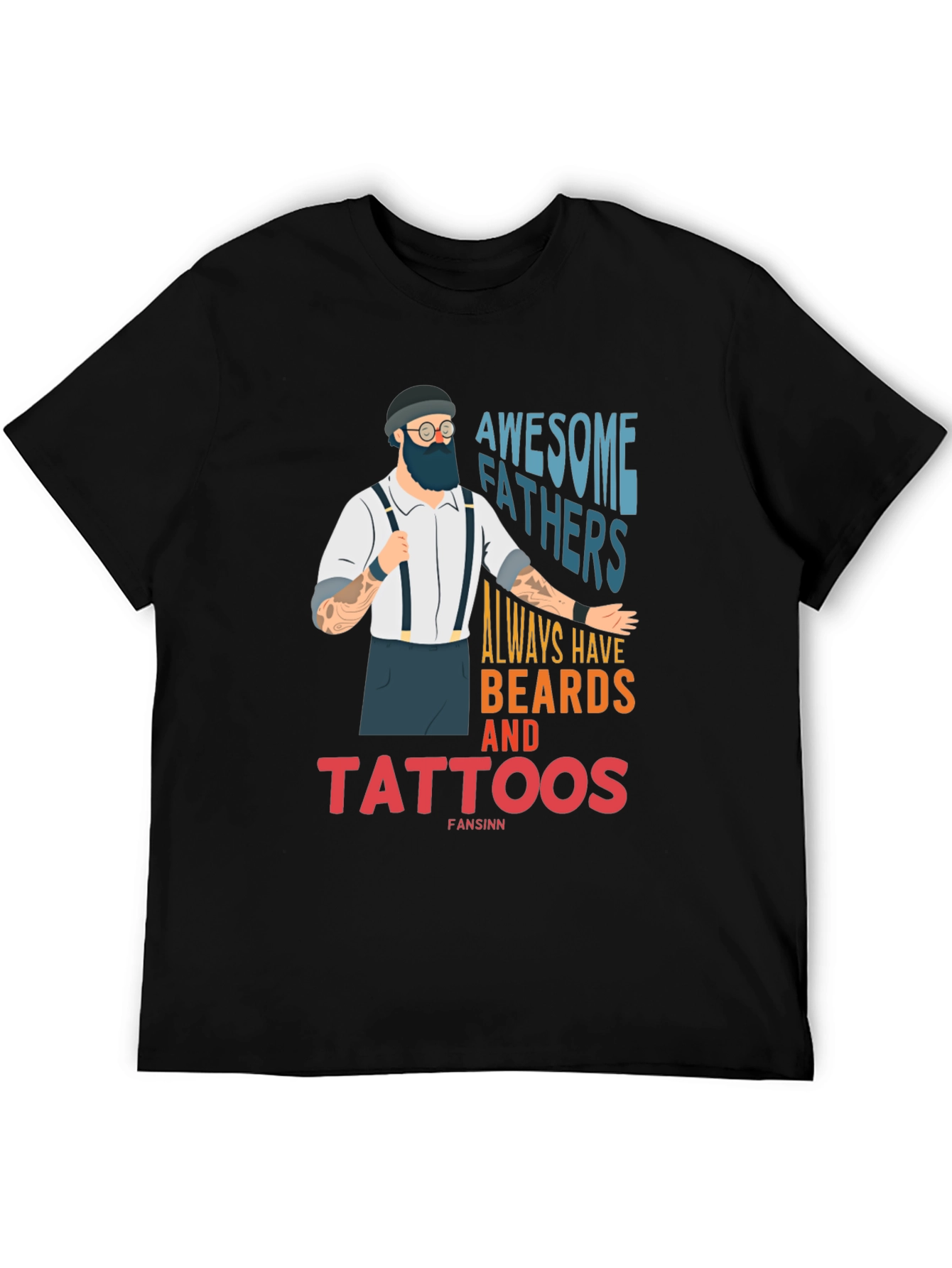 Black Awesome Fathers Beards Tattoos Graphic Tee view 5