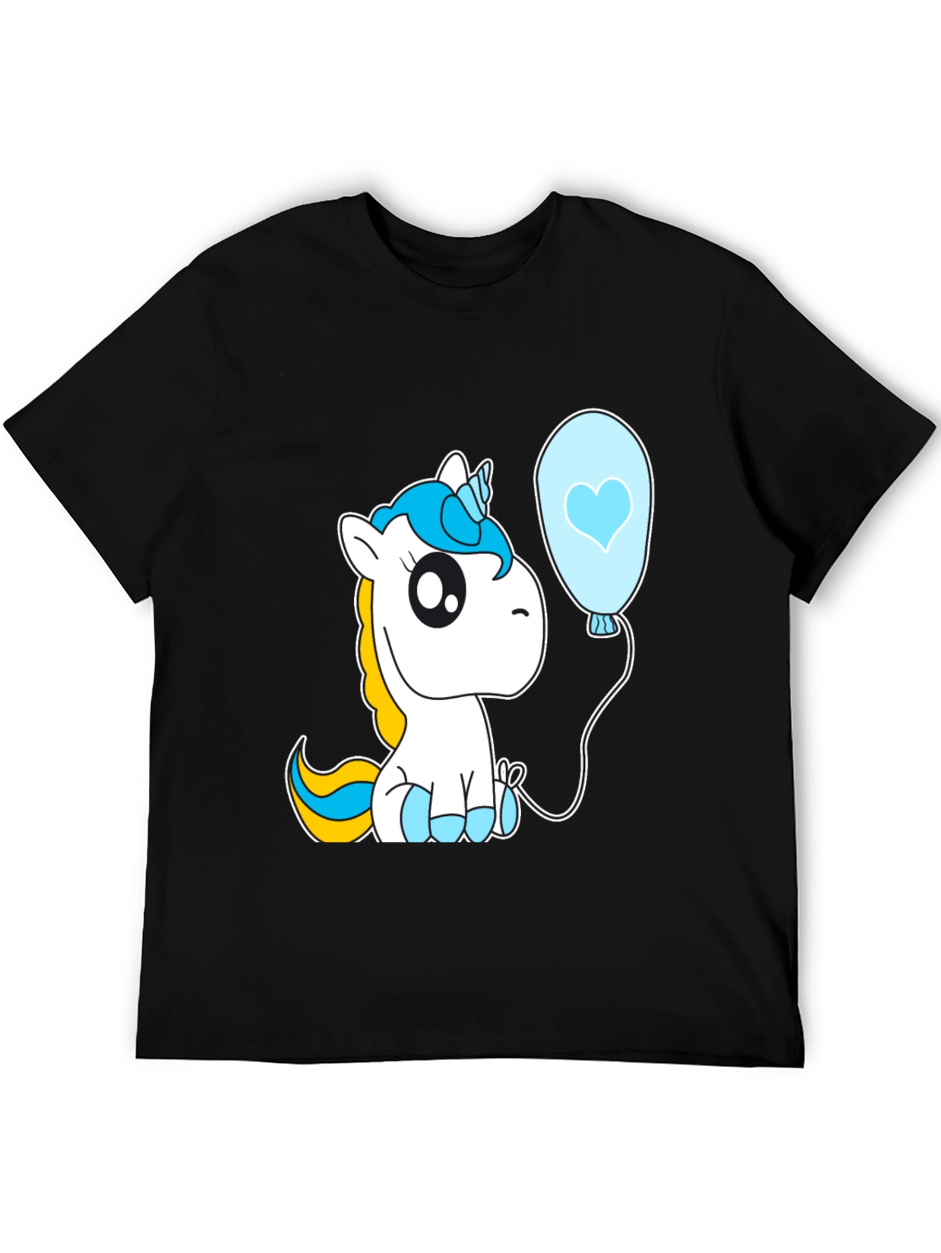 Black Cute Unicorn Balloon Graphic T-Shirt - Black view 5
