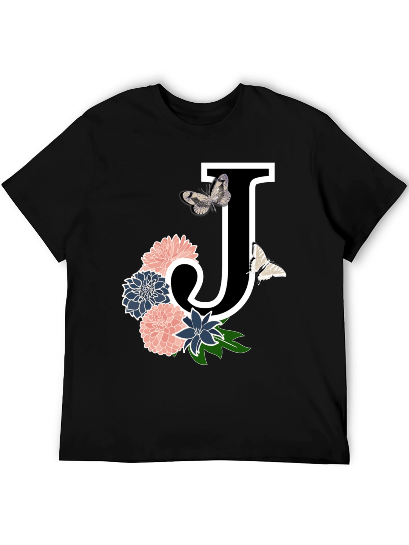 Black Floral Letter J T-Shirt view 5