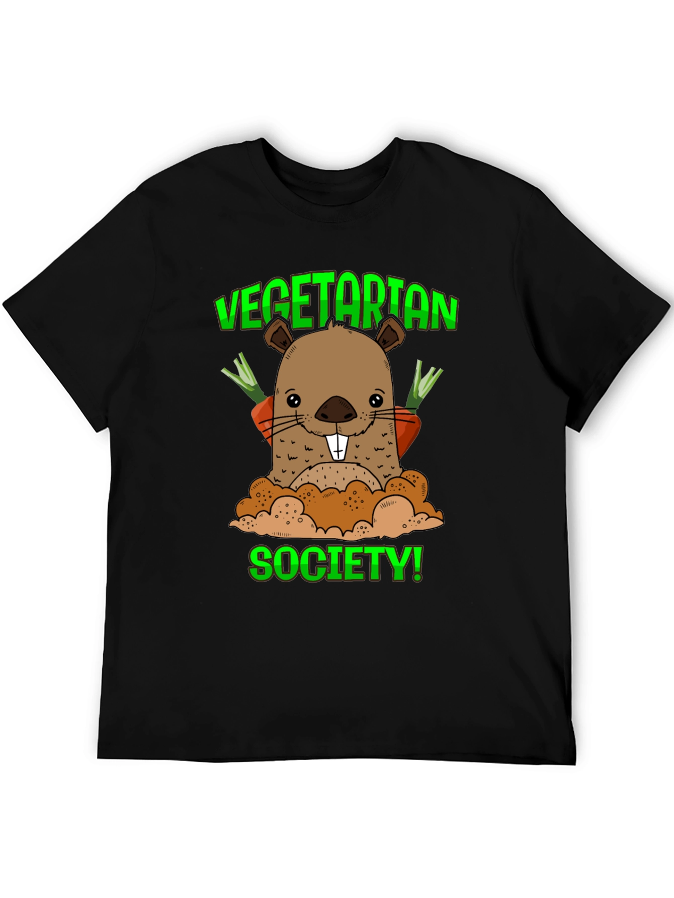 Black Vegetarian Society T-Shirt with Groundhog Graphic view 5