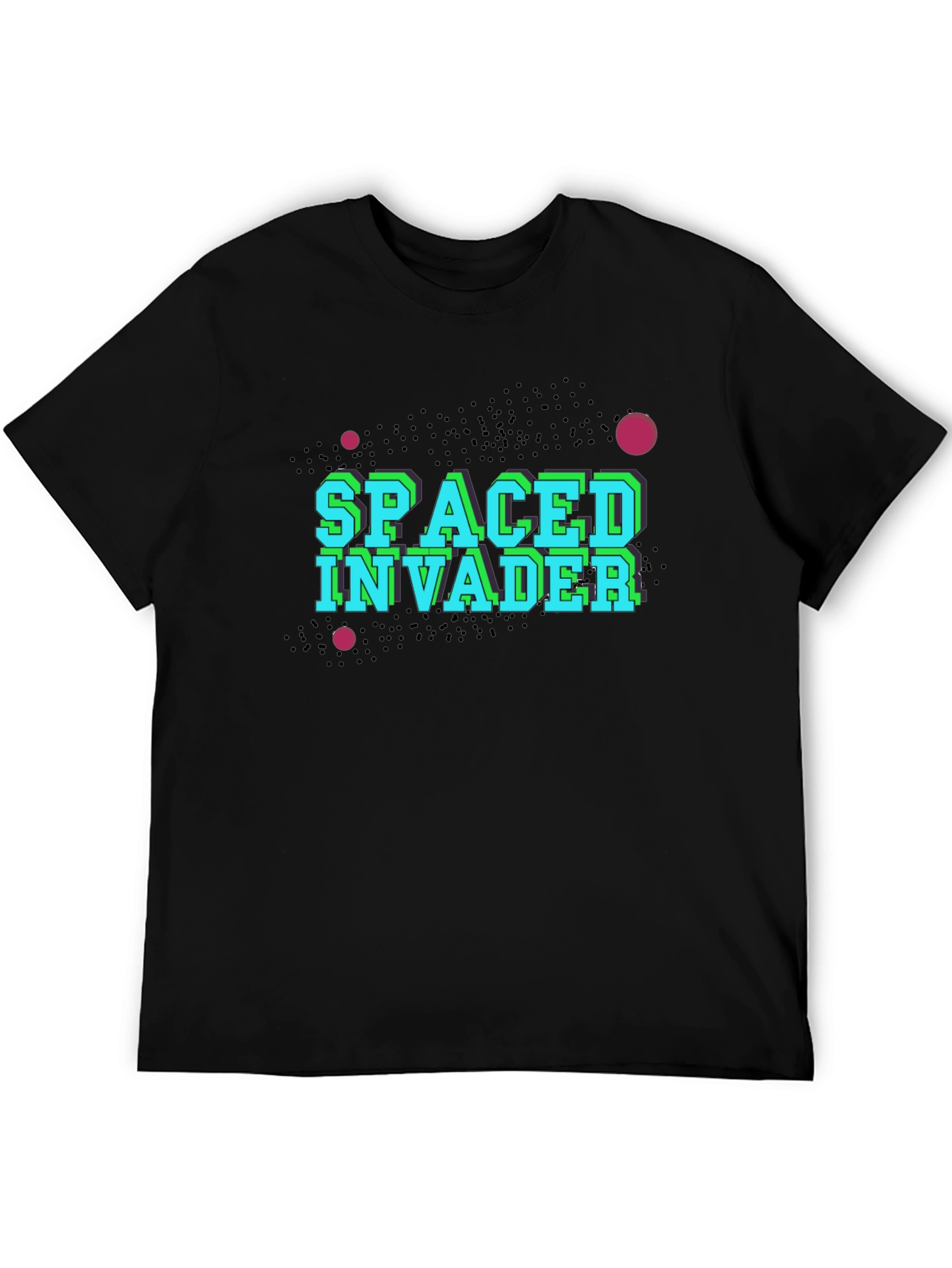 Black Spaced Invader Black T-Shirt - Retro Gaming view 5