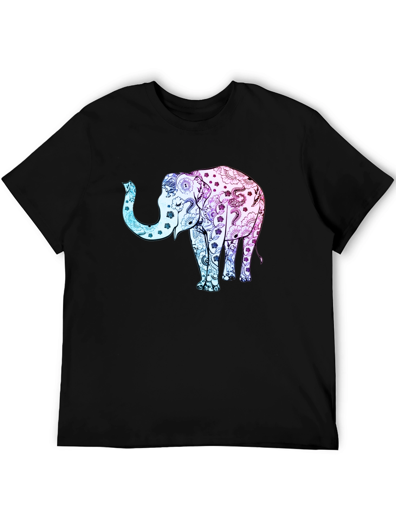 Black Elephant Floral Print Black Tee Shirt view 5